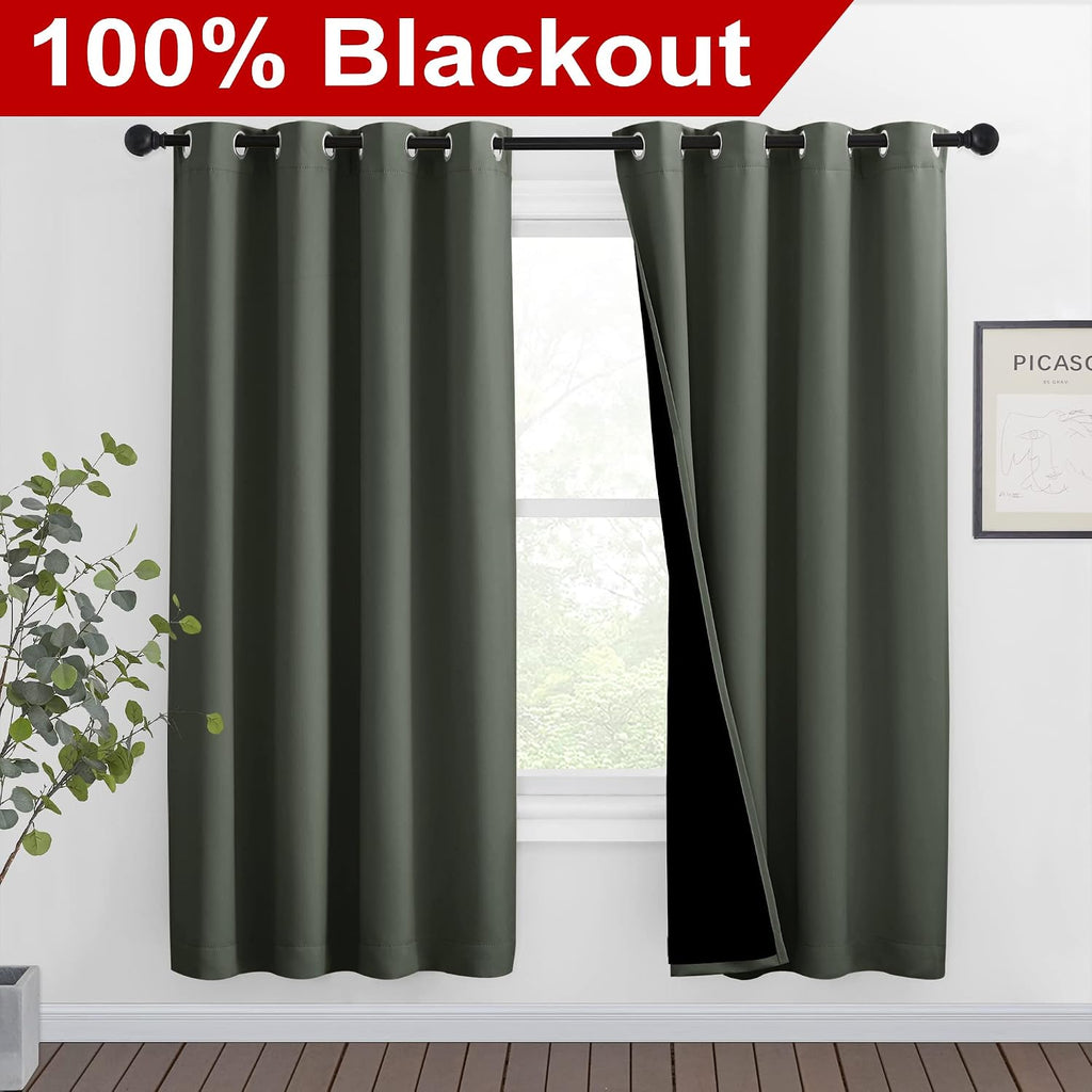 Nicetown 100% Blackout Window Curtain Panels, Full Light Blocking Drapes with Black Liner for Nursery, 72-inch Drop Thermal Insulated Drape…
