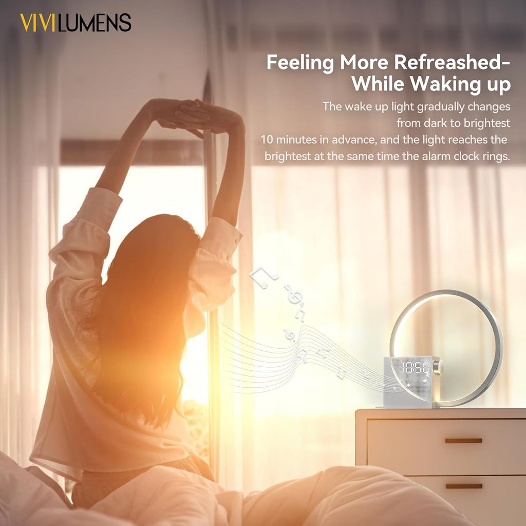 LightUpExquisiteLife Vivilumens Sunrise Digital Alarm Clock, White Noise Sound Machine, Timer with USB Port, Dimmable Digital Clo…