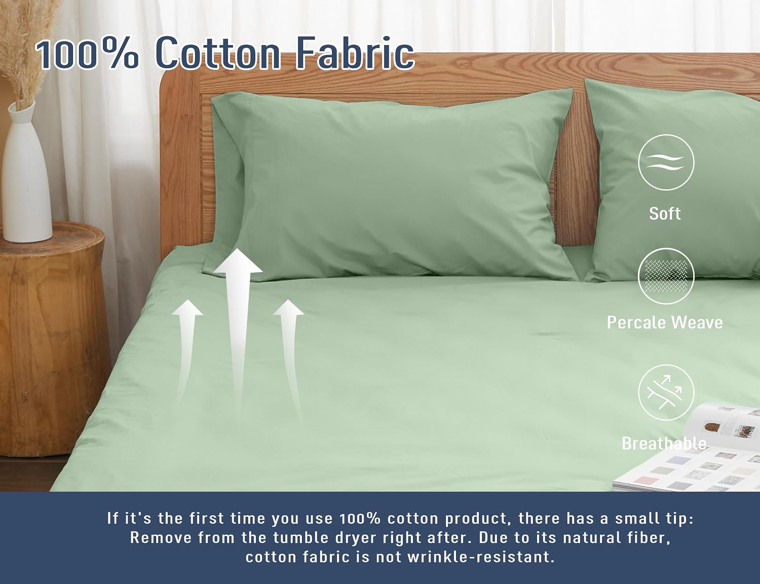 Homtec Pillow Cases, King Size Cotton Percale Weave Pillowcases, Pre-Shrunk Breathable and Hypoallergenic Pillowcases, Set of 2 (2 Piece Ki…