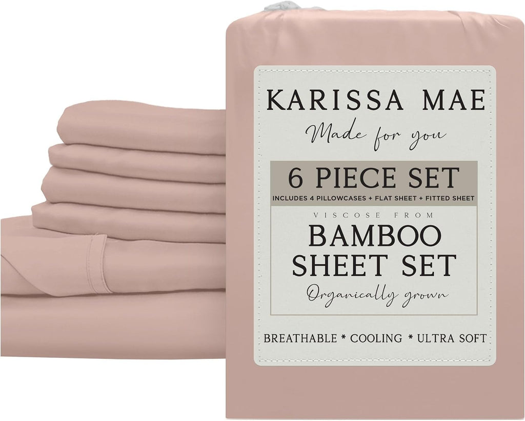 KARISSA MAE 7 Piece Pure Viscose from Bamboo Split King Size Sheet Set | 100% FSC Certified | Luxuriously Soft | Cooling | 18" Deep…