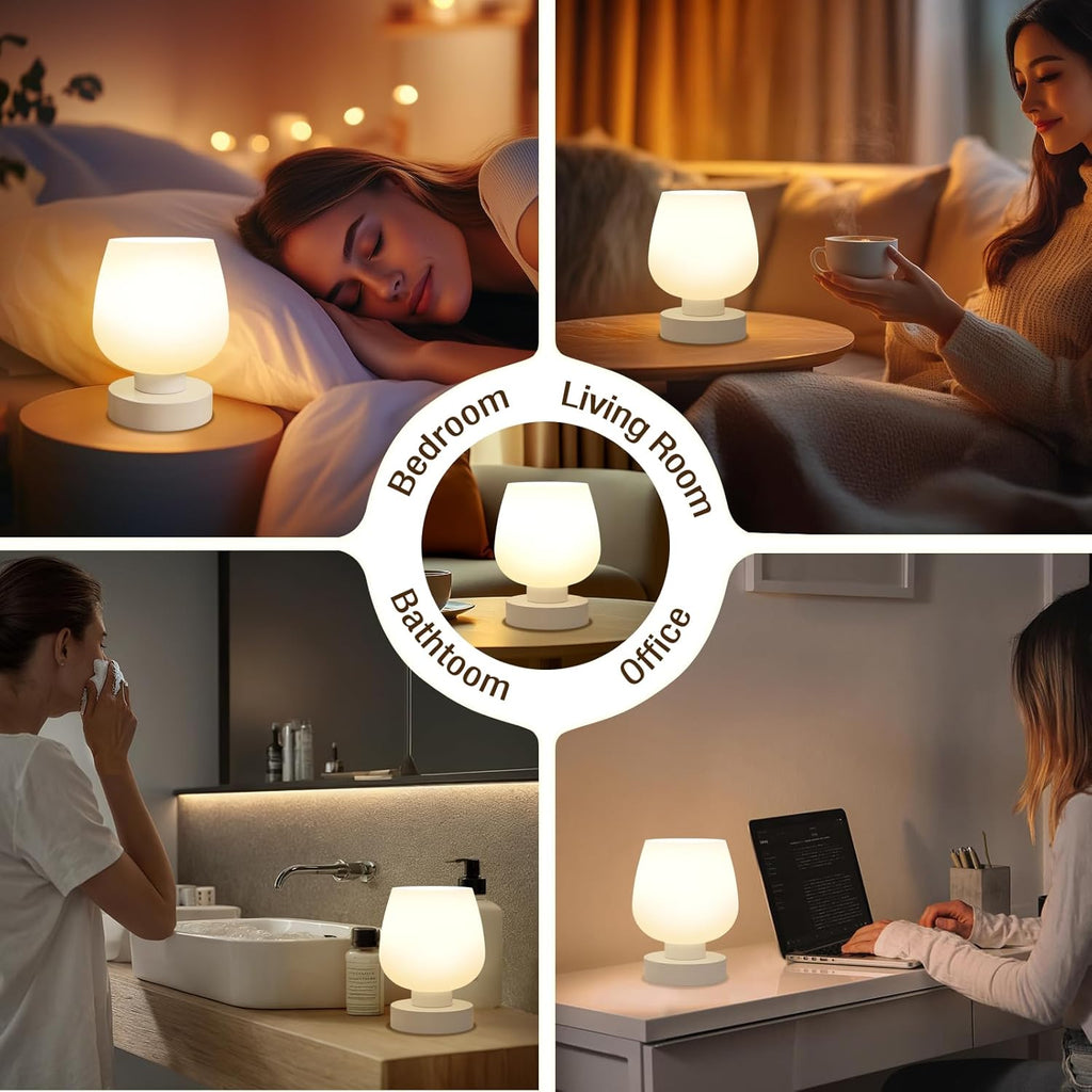 Seealle Touch Table Lamp for Nightstand - Small Bedside Lamp for Bedroom Living Room Night Stands, Desk Lamp with White Glass Shade for…