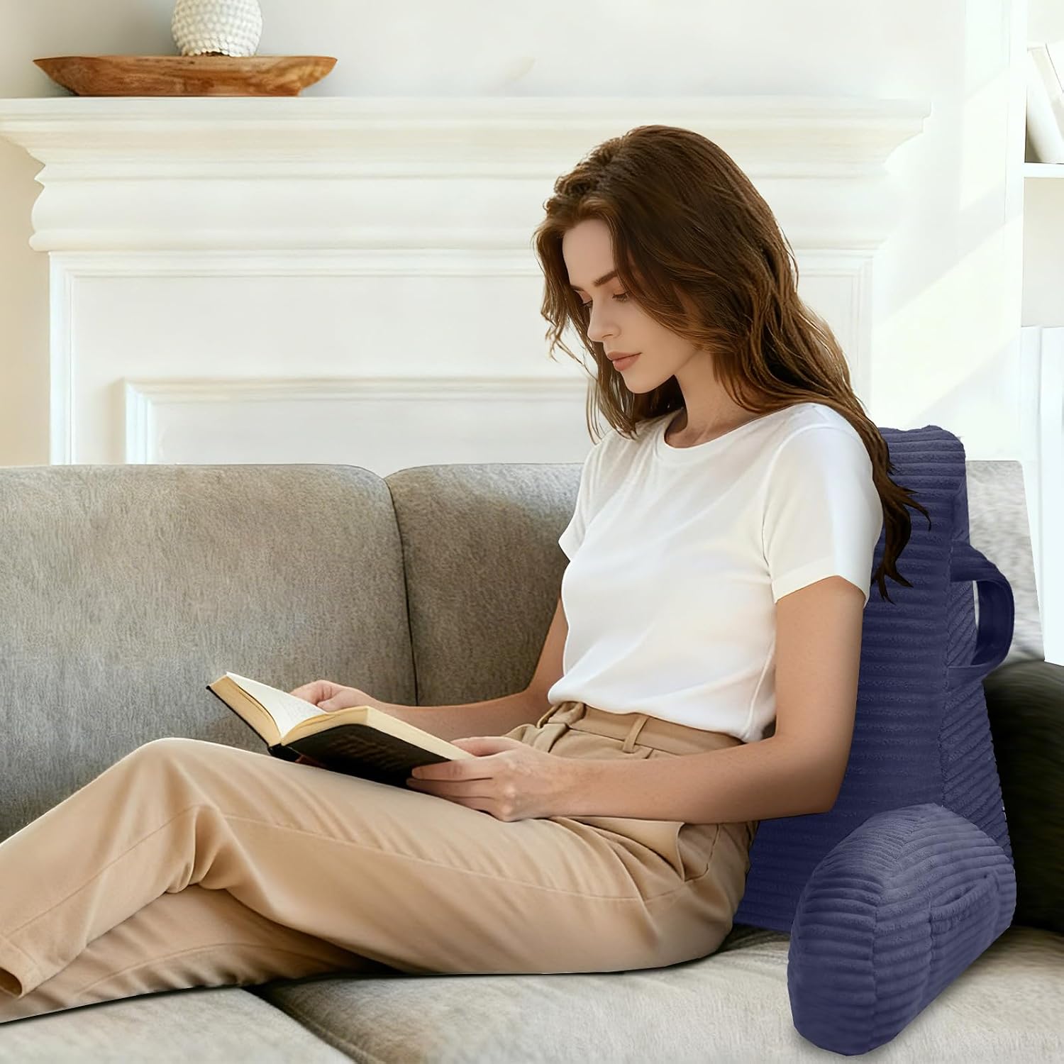 Reading Pillow for Sitting in Bed Adult, Bed Reading Pillow with Shredded Memory Foam, Back Pillow for Sitting with Arms and Pockets…