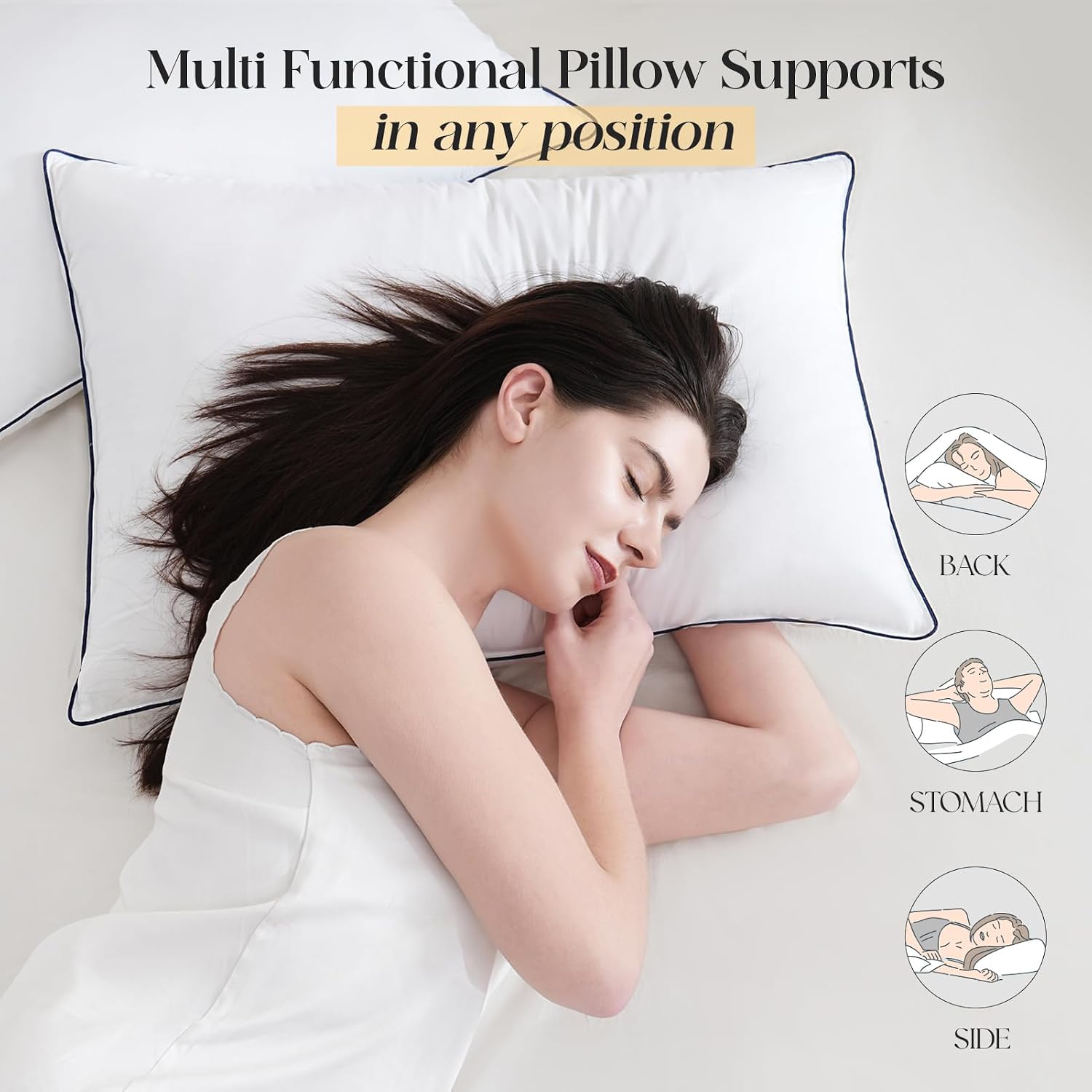 Luxurious Goose Down Bed Pillows Queen Size Set of 2, Hotel Collection Pillows Designed for Deep Sleep, Soft and Supportive Filling for…