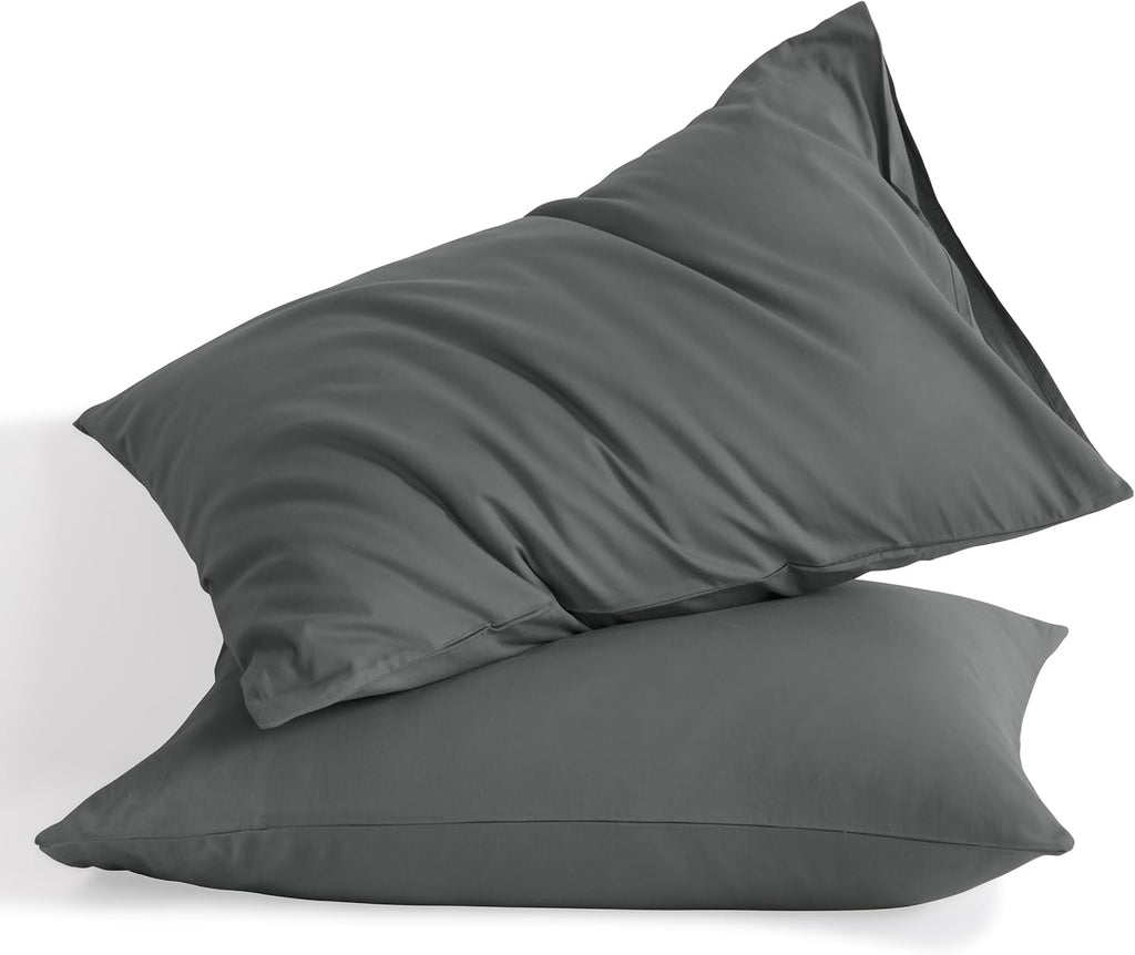 Ntbay King Cotton Pillowcases - Envelope Closure 20x36 Pillowcases Set of 2, Breathable and Soft Bed Pillow Cases, Dark Grey Cotton Grey