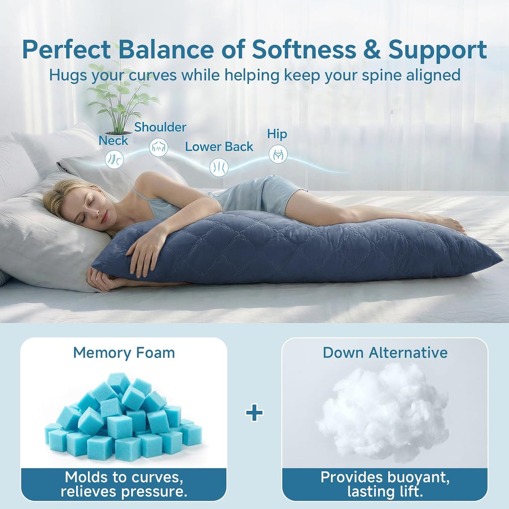 Bedelite Cooling Body Pillow for Adults, Creative Ultra Soft Cool-Touch Quilted Nylon-Spandex Body Pillow Cover, Adjustable Memory Foam Lon…