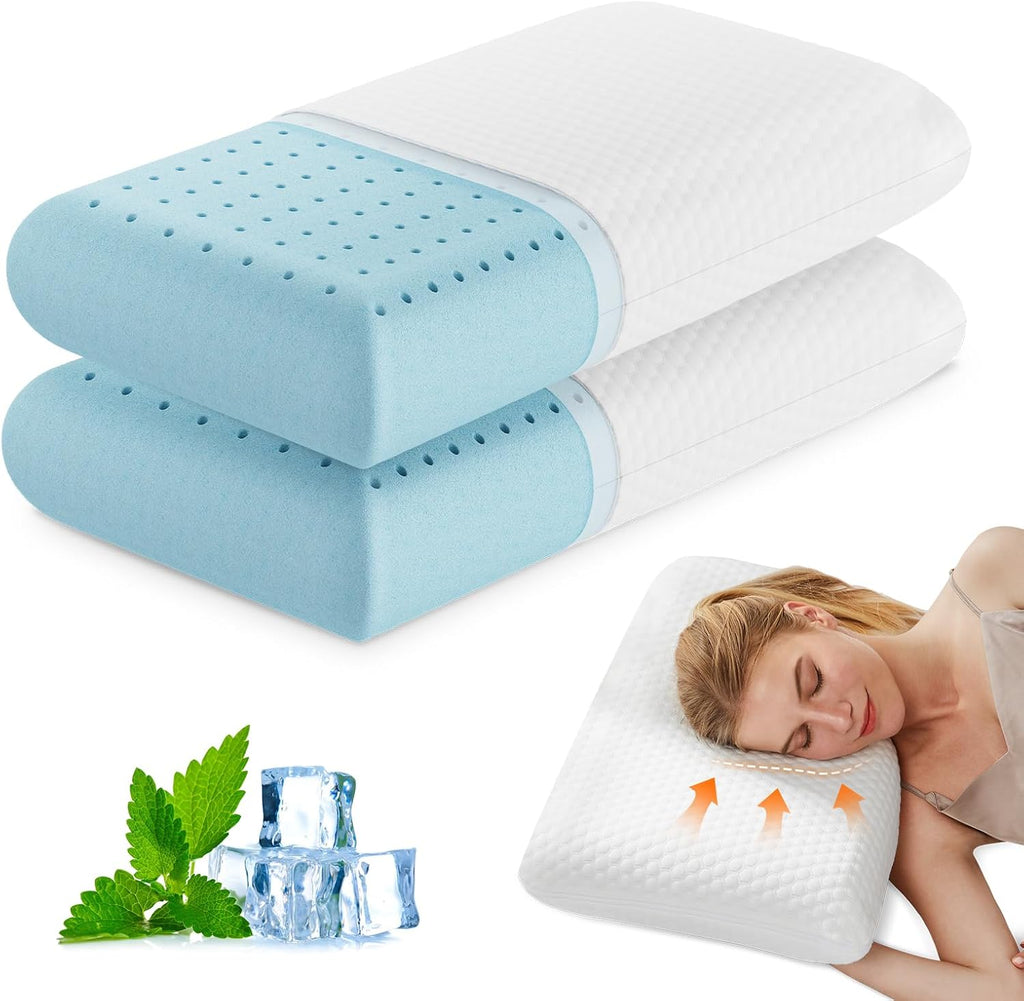 Olixis Memory Foam Pillows for Sleeping,2 Pack Queen Size Bed Pillows for Adults, with Removable Washable Cover, Breathable Mesh, Gel Cooling…