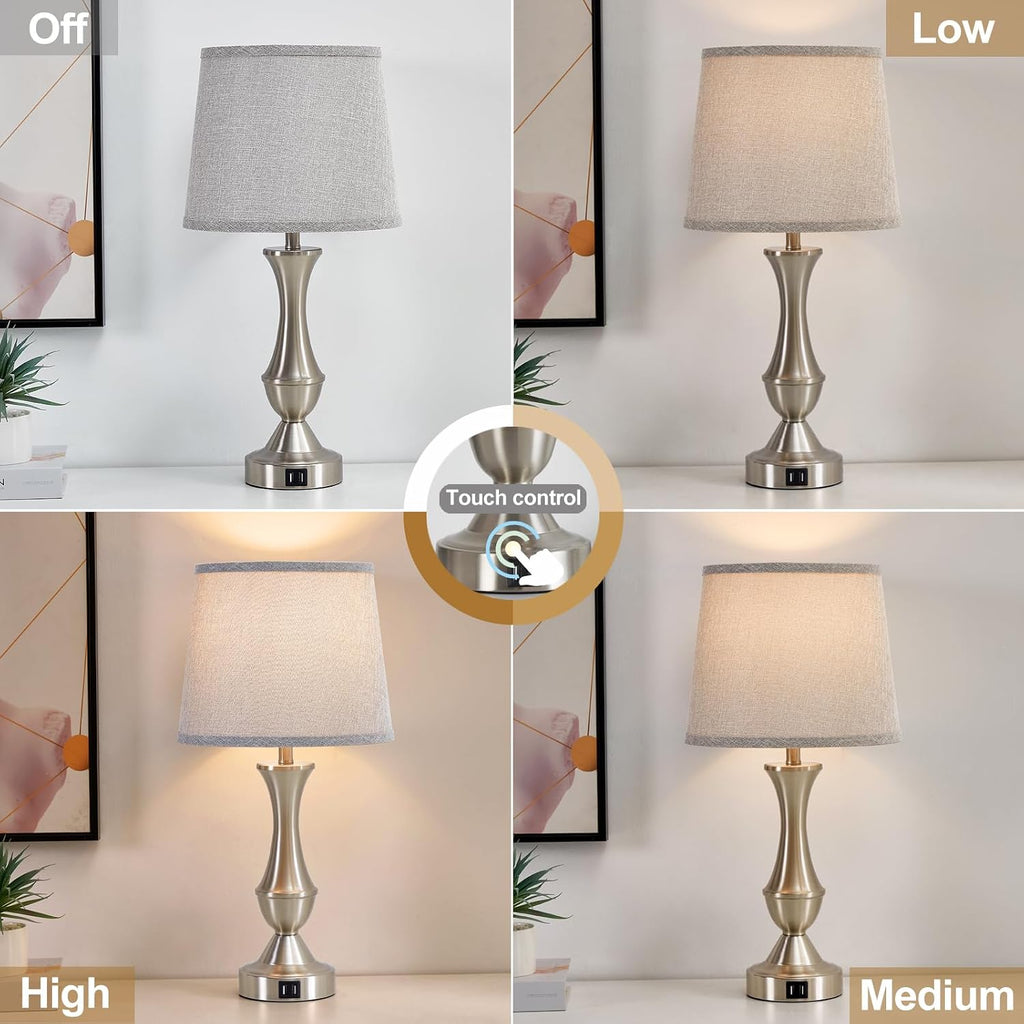 Touch Table Lamps Set of 2, 22" Tall Bedside Lamps, Nightstand Lamps with USB C+A Charging Ports, Dimmable Lamp for Bedrooms, Living…