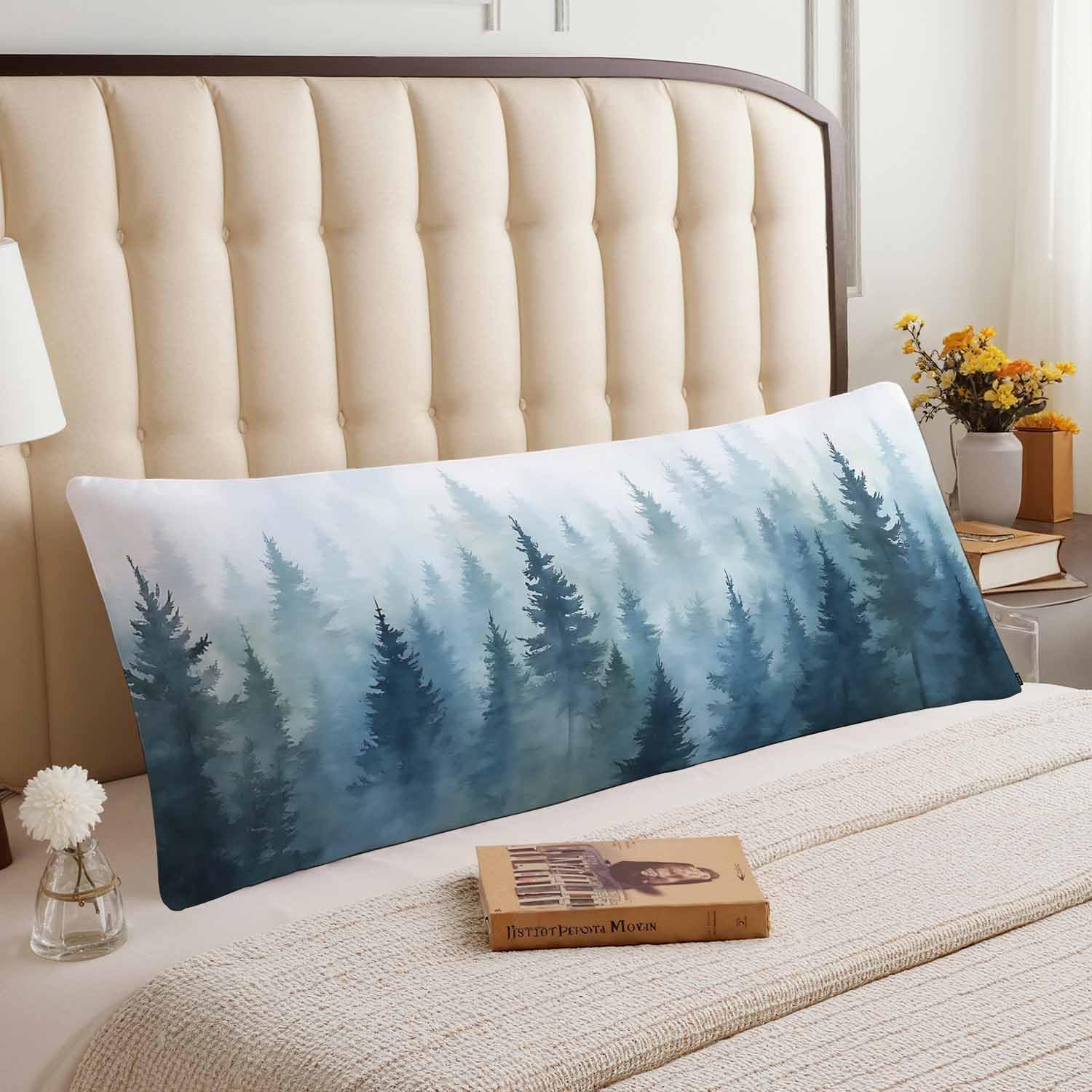 Foggy Forest Body Pillow Pillowcase, Watercolor Misty Tree Farmhouse Body Pillow Cushion Covers, 20x54 Inch Bedding Pillows Protector…