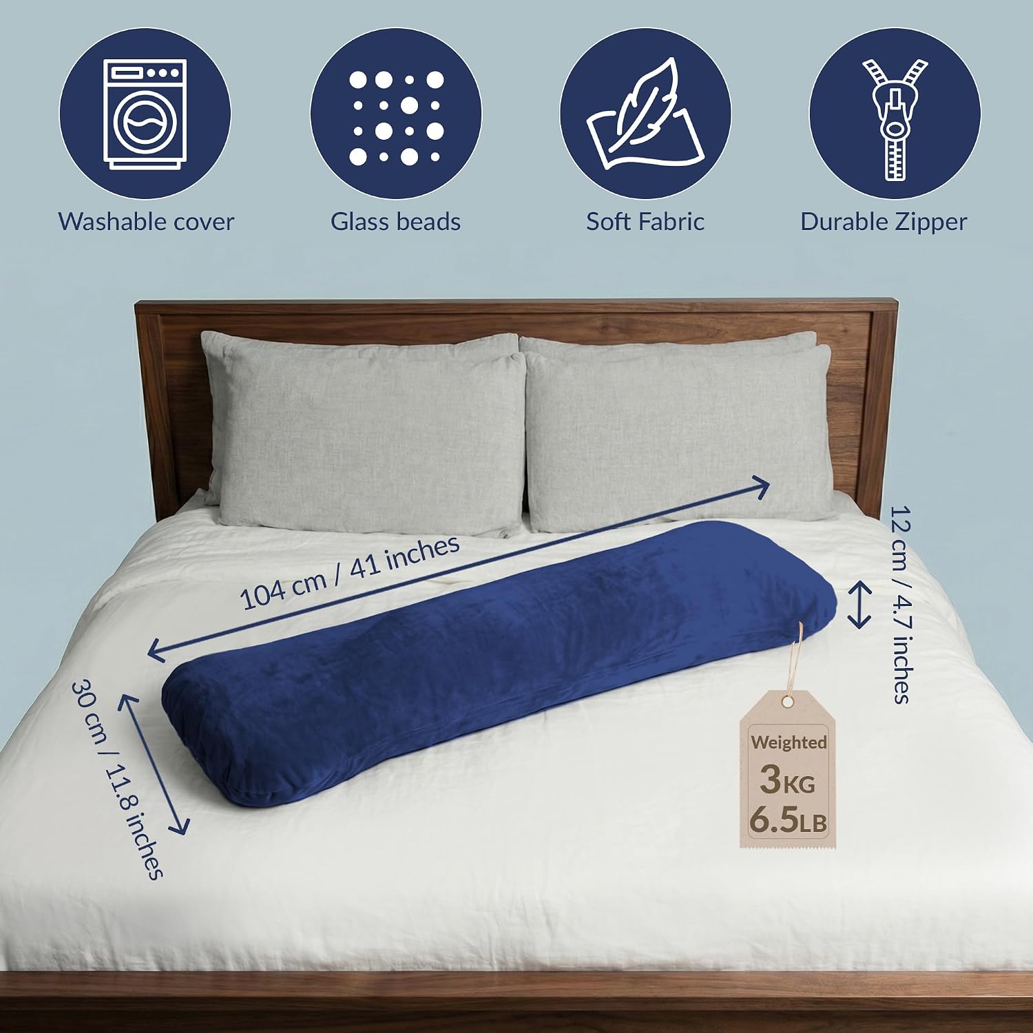 ODOXIA Weighted Pillow for Adults 6.5lbs (41" x 12") | Sleep Better & Feel Calm | Weighted Body Pillow for Stress Relief | Sleeping…