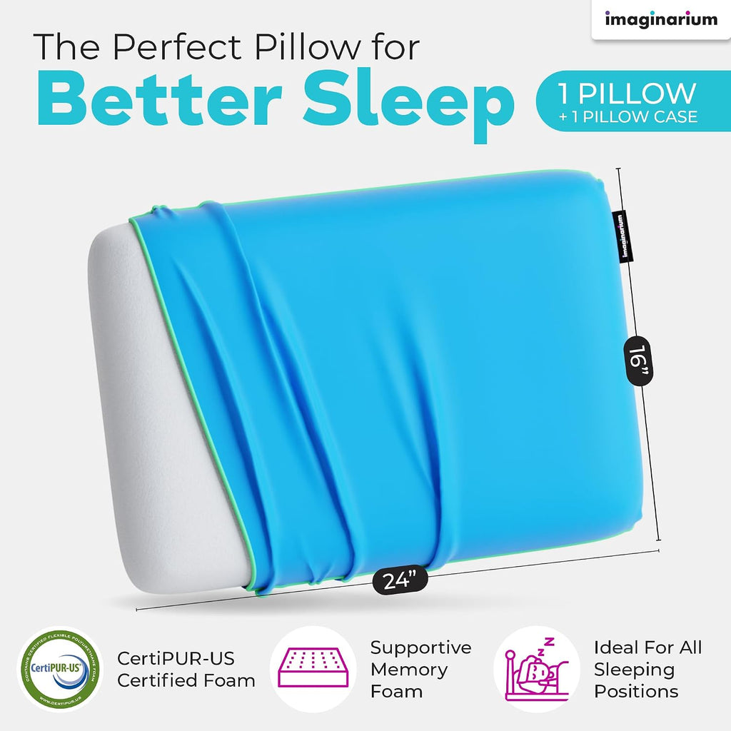 Imaginarium Memory Foam Pillow for Bed - 16" x 24" Standard – Fun Decorative Colorful Pillow for Sleeping - Back, Stomach & Side Sleepers…