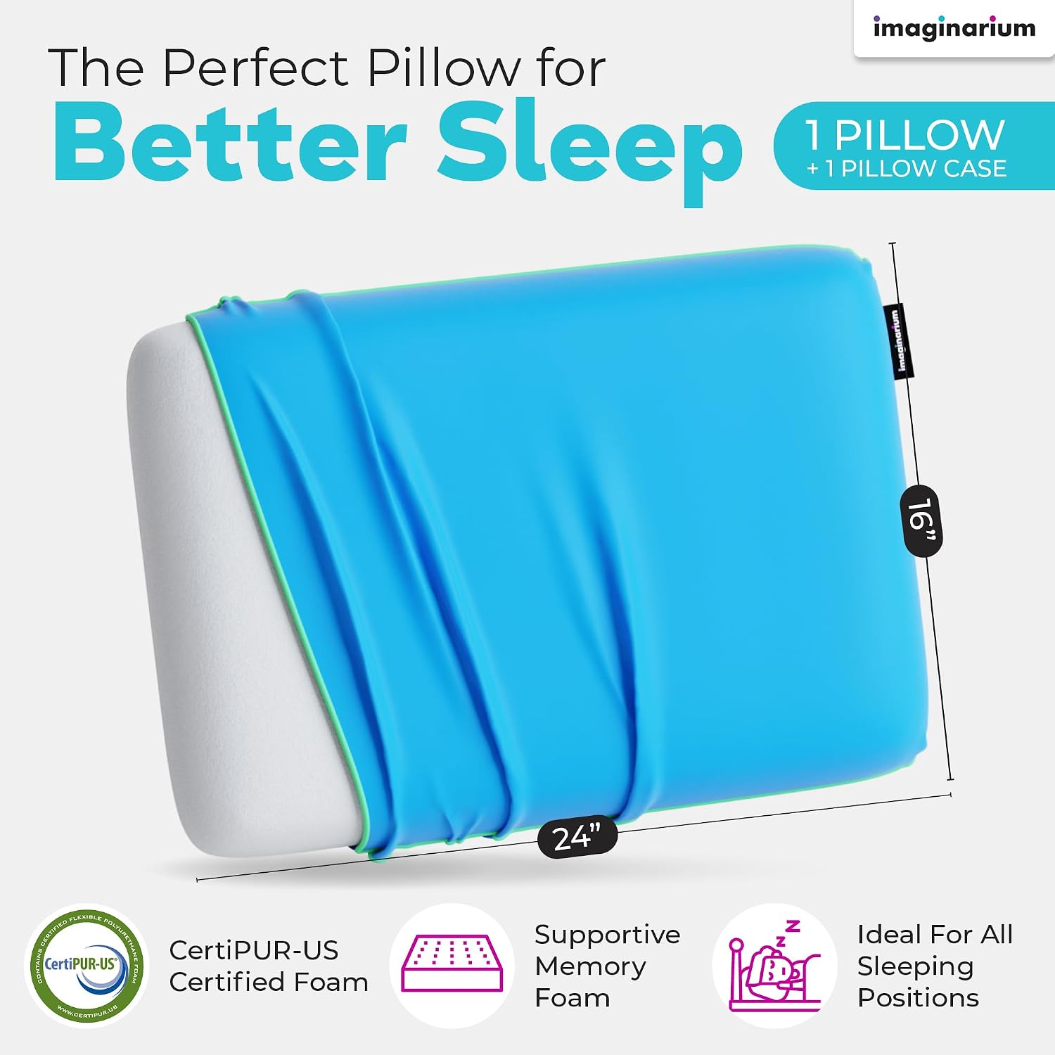 Imaginarium Memory Foam Pillow for Bed - 16" x 24" Standard – Fun Decorative Colorful Pillow for Sleeping - Back, Stomach & Side Sleepers…