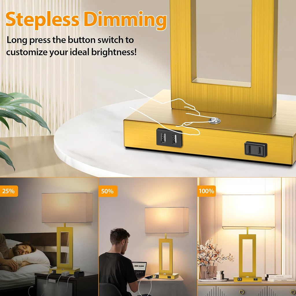 Table Lamps for Bedrooms Set of 2, 27.2’’ Super Tall Modern Gold Lamps for Living Room Nightstand End Tables, Button Touch Control…
