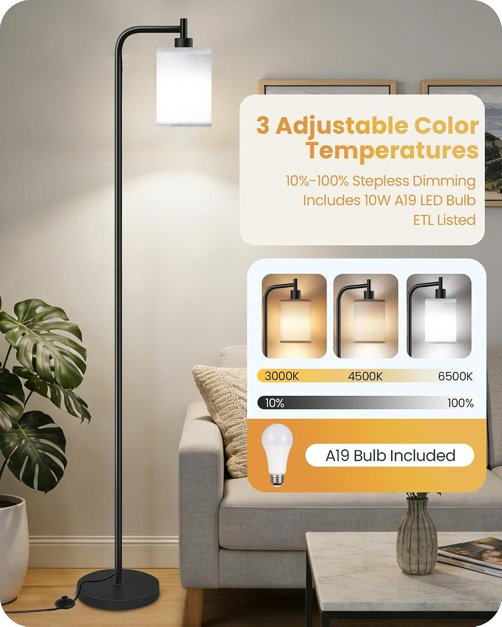 2Pack Dimmable Floor Lamp for Living Room with Remote and Foot Switch, Modern Standing, Corner Lamp,10W Bulb 3 Color Temperatures, for…