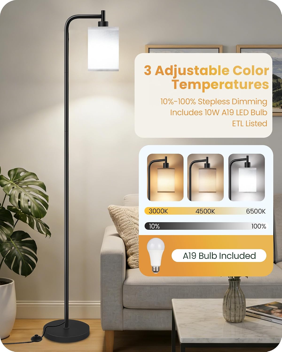 2Pack Dimmable Floor Lamp for Living Room with Remote and Foot Switch, Modern Standing, Corner Lamp,10W Bulb 3 Color Temperatures, for…