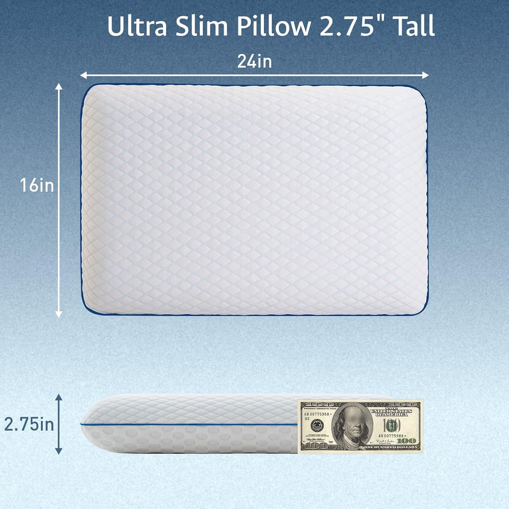 Fulocean Ultra Cooling Pillow for Stomach and Back Sleepers 2.75 Inch, Support Gel Memory Foam Pillow for Neck Shoulder, Low Loft Thi…
