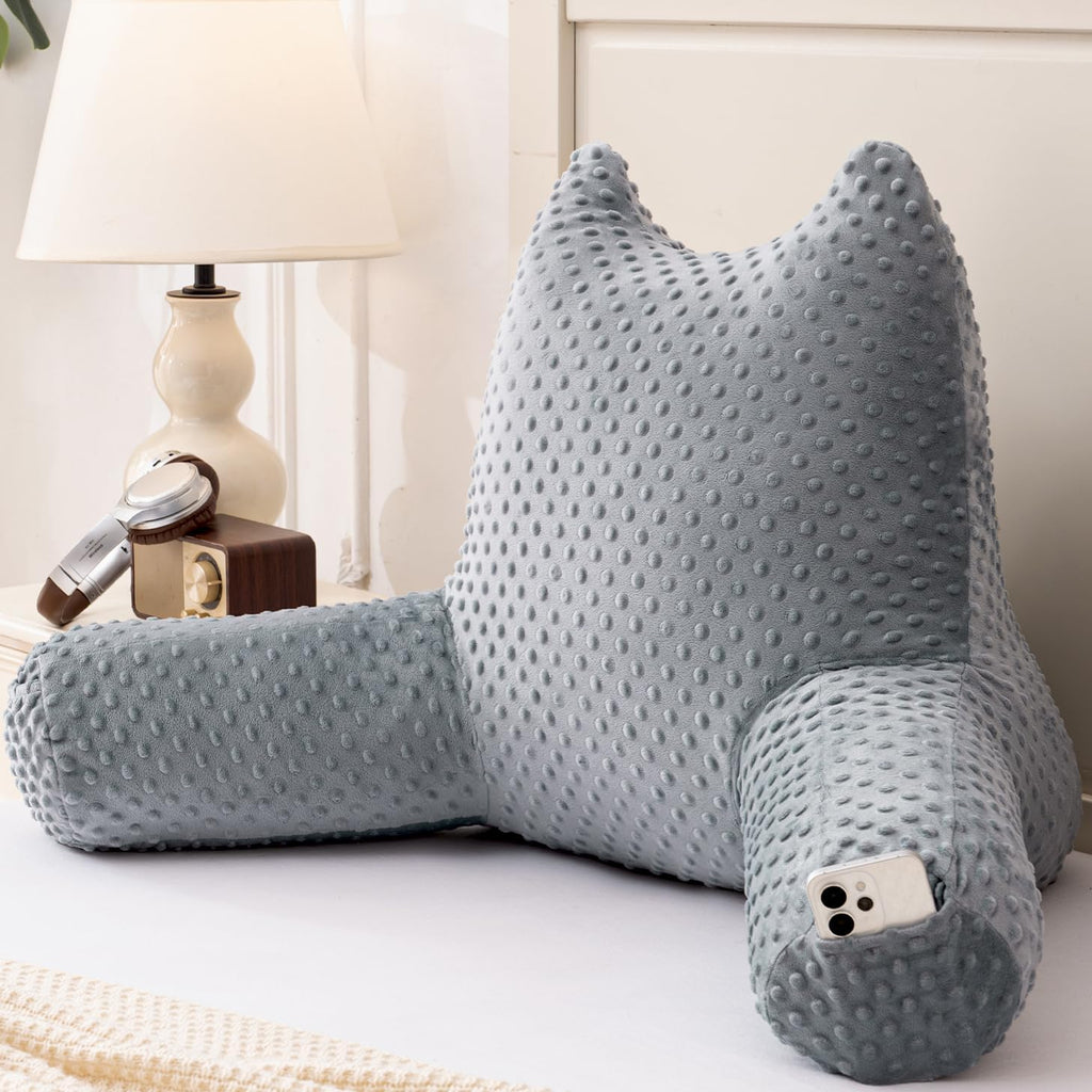 Reading Pillow for Kids Sitting in Bed Couch Adult, Back Pillow for Bed Sitting Up, Back-Rest Support Cushion with Pockets and Arms…