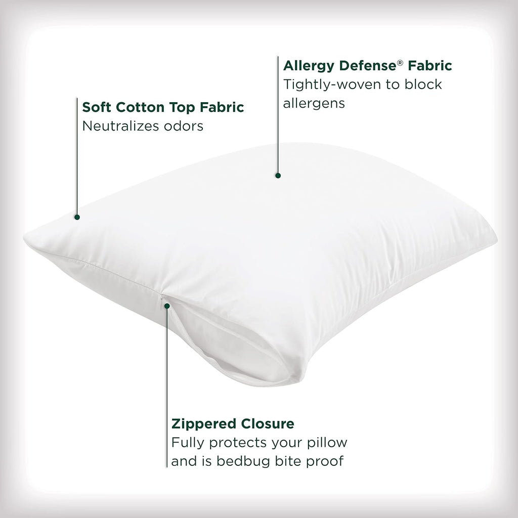 AllerEase Cotton Fresh Pillow Protector Partcle Barrier 100% Organically Grown Breathable Cotton Machine Washable Zippered Pillow Cover…