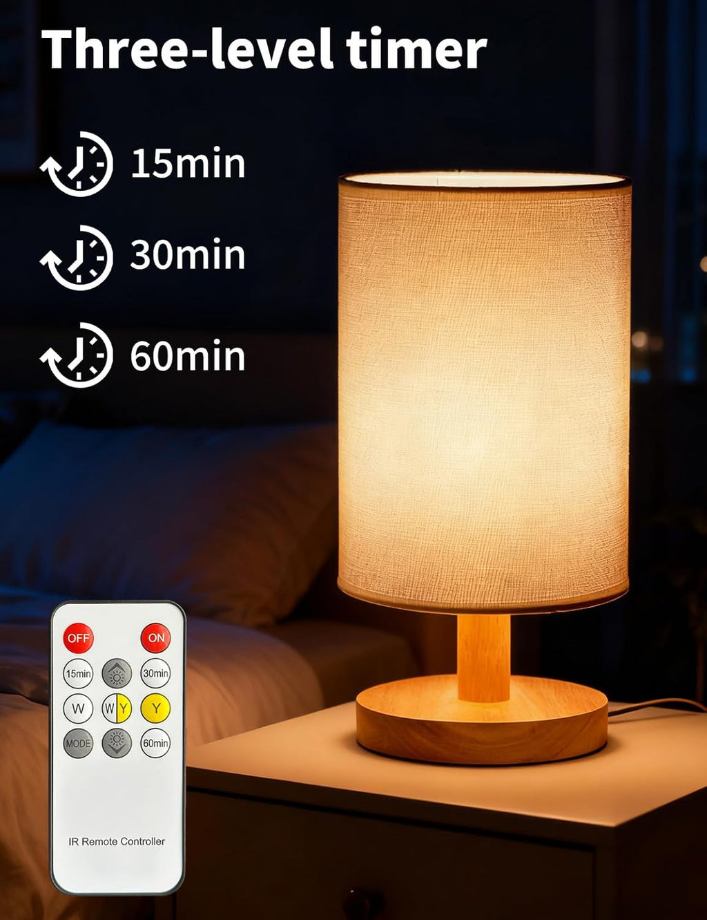 Table Lam pset of 2, Bedside Lamp Nightstand Lamp,3 Colour telecontrol Desk Lamp, USB Powered LED Reading Lamp, Boho Vintage Small Lamp…
