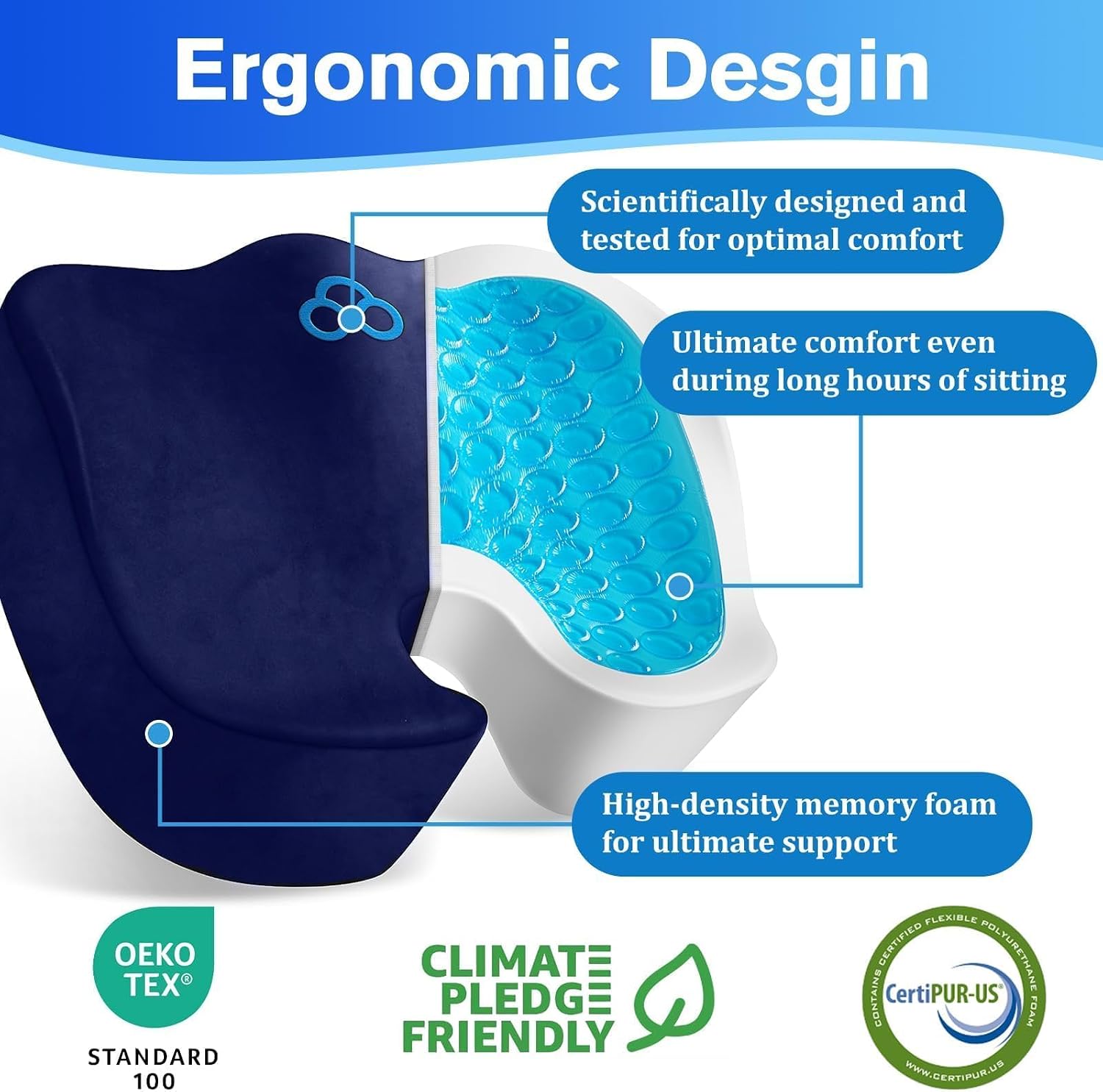CushyOasis Seat Cushion, Gel Chair Cushions, Office Chair Cushions, Anti-Slip Bottom & Removable Cover Tailbone Cushion, Memory Foam Seat C…