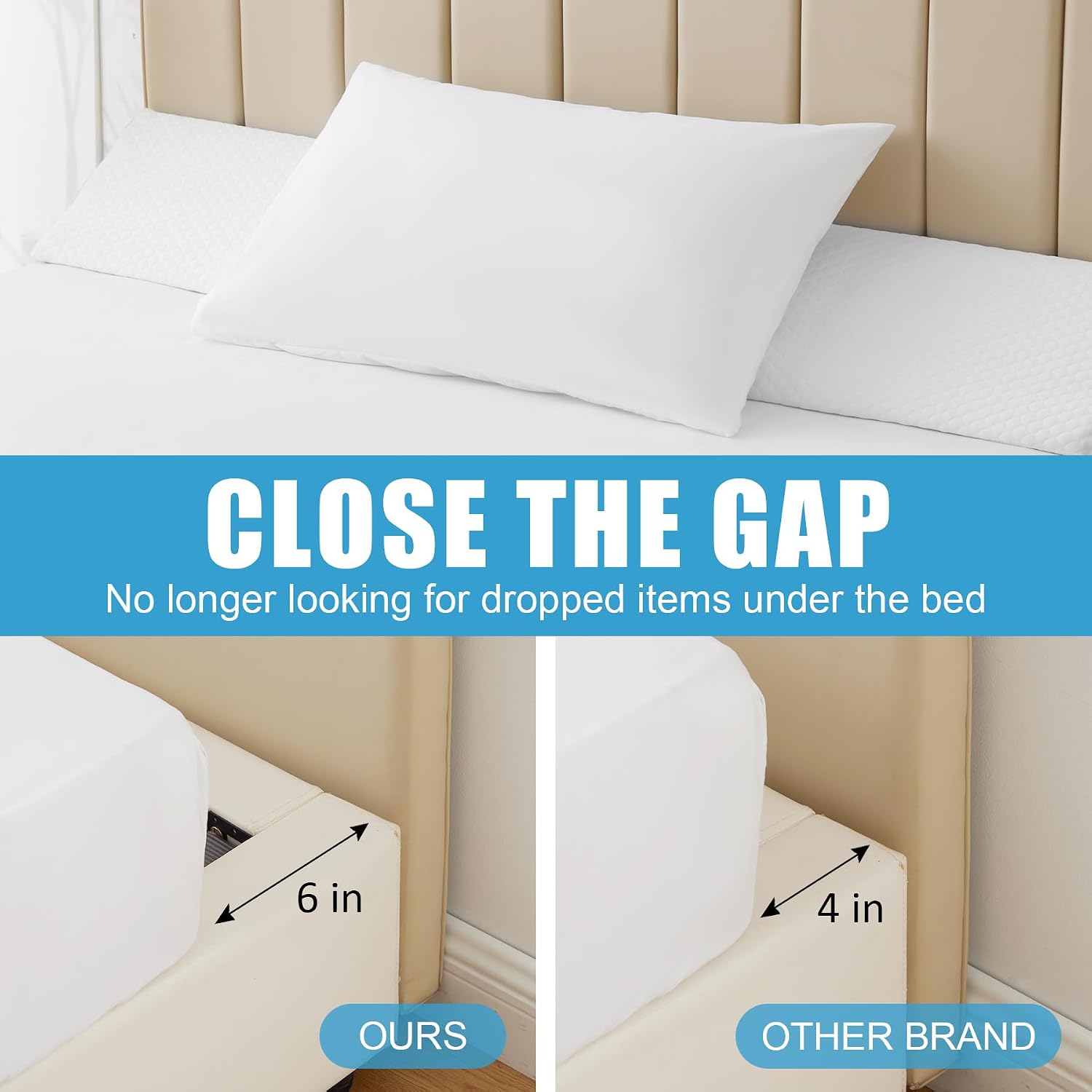 MEGCXIT King Bed Wedge Pillow for Headboard, 76"x10"x6", Bed Gap Filler, Headboard Pillow, Anti-Slip Gap Pillow, Air-Layer White, High…