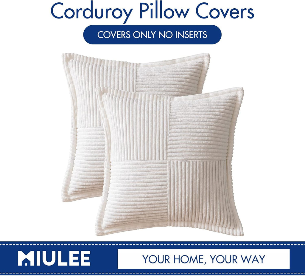 MIULEE Decorative Throw Pillow Covers for Couch Bed Livingroom 20x20 Inch Set of 2 White Boho Accent Throw Pllows Broadside Striped…
