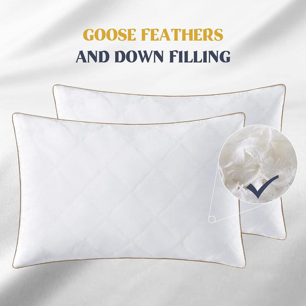 puredown® Goose Feathers and Down Pillow with Diamond Quilting with 100% Cotton Cover, Pack of 2, King Size