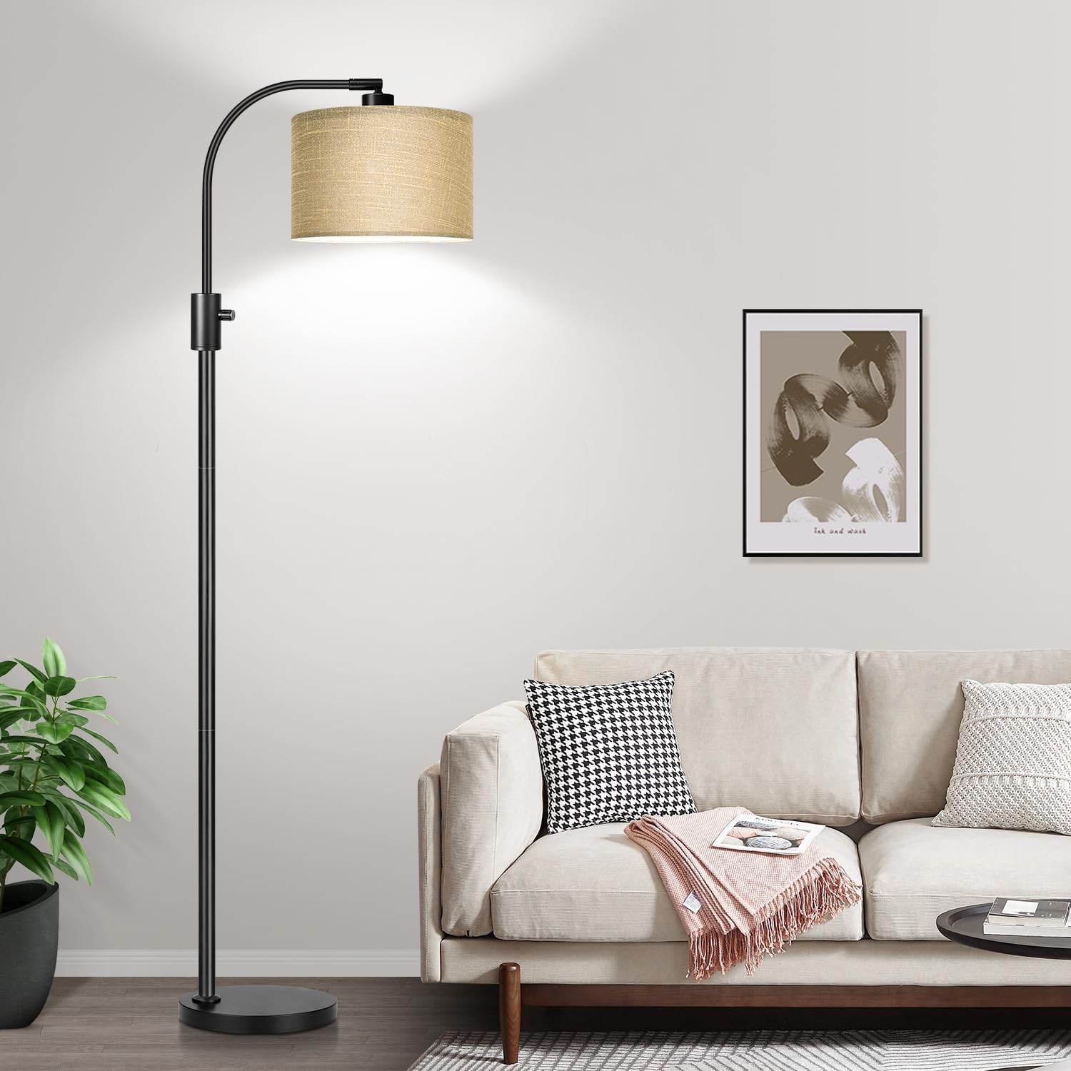 Nintiue Upgraded Modern Arc Dimmable Tall Standing Floor Lamp with Champagne Shade, 1200 Lumens LED Bulb Included, for Living & Reading…