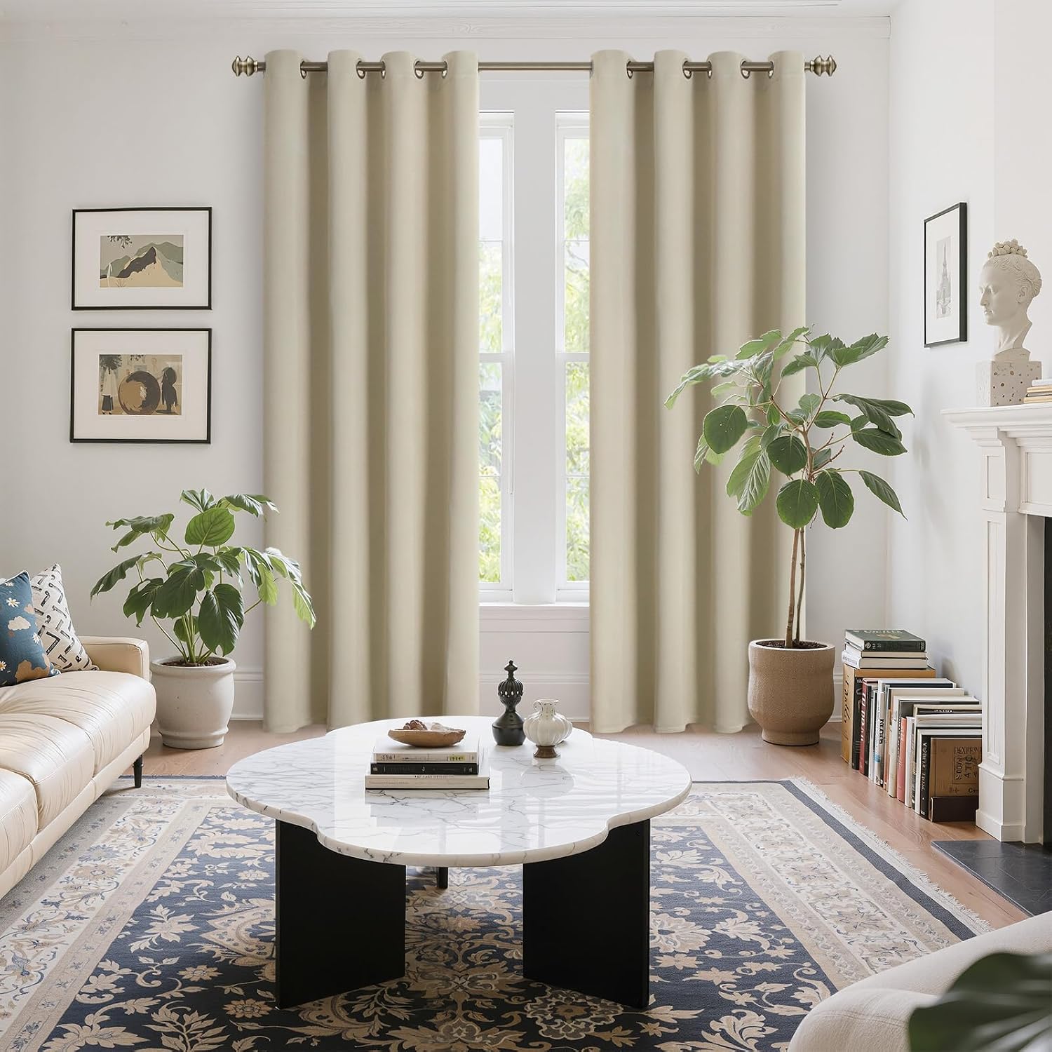 YoungsTex Beige Blackout Curtains 80 Inches Long for Living Room 2 Panels - Thermal Insulated with Grommet Room Darkening Window Treatments…