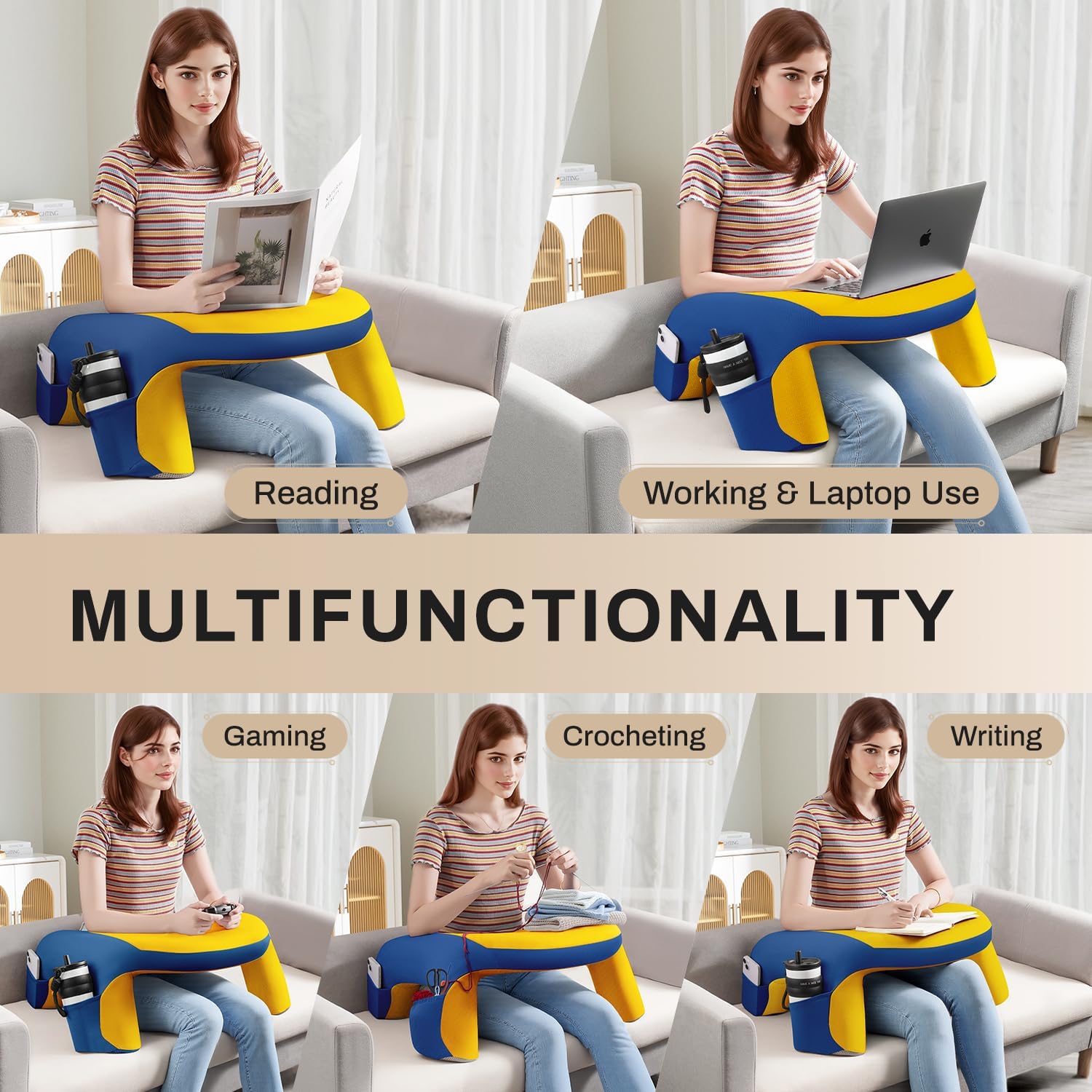 Wogahev Reading Pillow, Gaming Pillow for Lap, Bed Desk for Laptop and Writing, Memory Foam Lap Desk for Reading, Working, Playing Steam De…