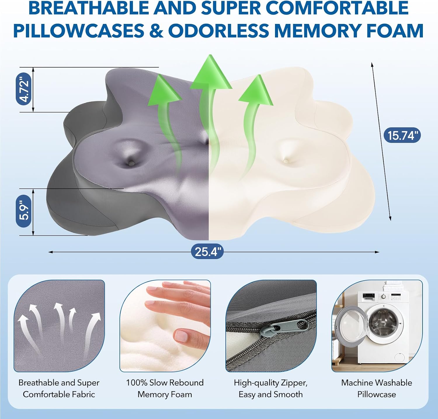 Famkcy Cervical Pillow for Neck, Ergonomic Memory Foam Pillow with Ice Silk Pillowcase, Adjustable Contour Neck Support Pillow for Side Ba…