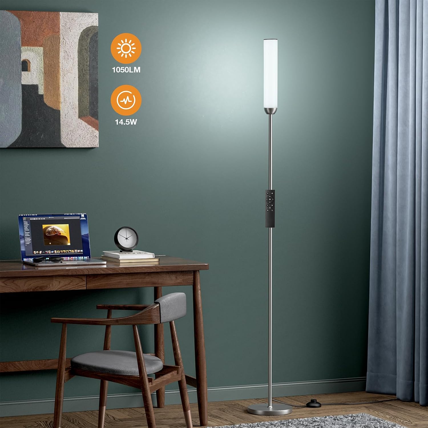 Ambimall LED Floor Lamp with Remote Control, 65" Standing lamp with Stepless Adjustable 3000K-6500K Colors & 30-100% Brightness, Foot…