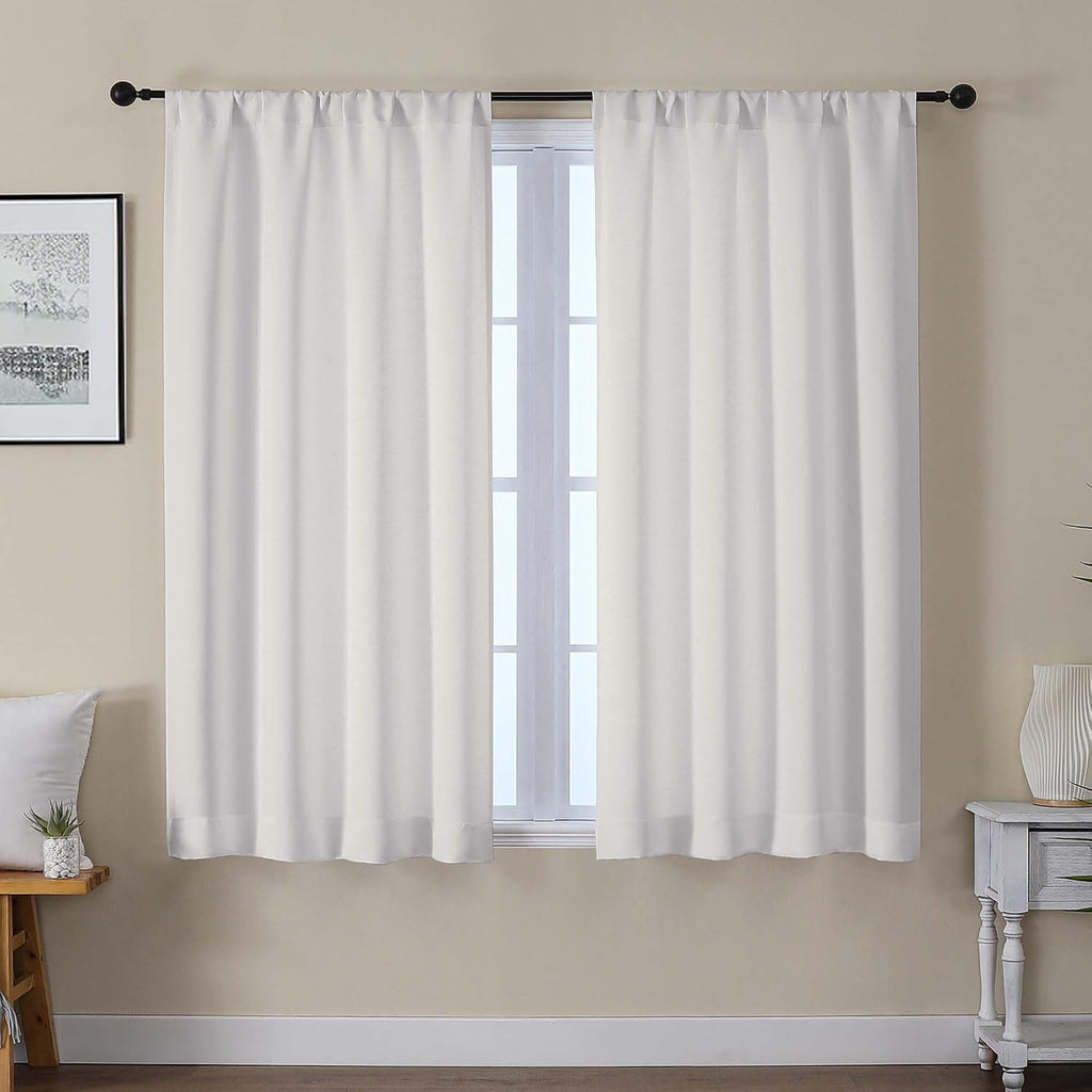 Gwine Ivory Curtains for Bedroom 54 Inches Long - Thermal Insulated Noise Reducing Window Curtain Panels, Solid Light Filtering Curtain…