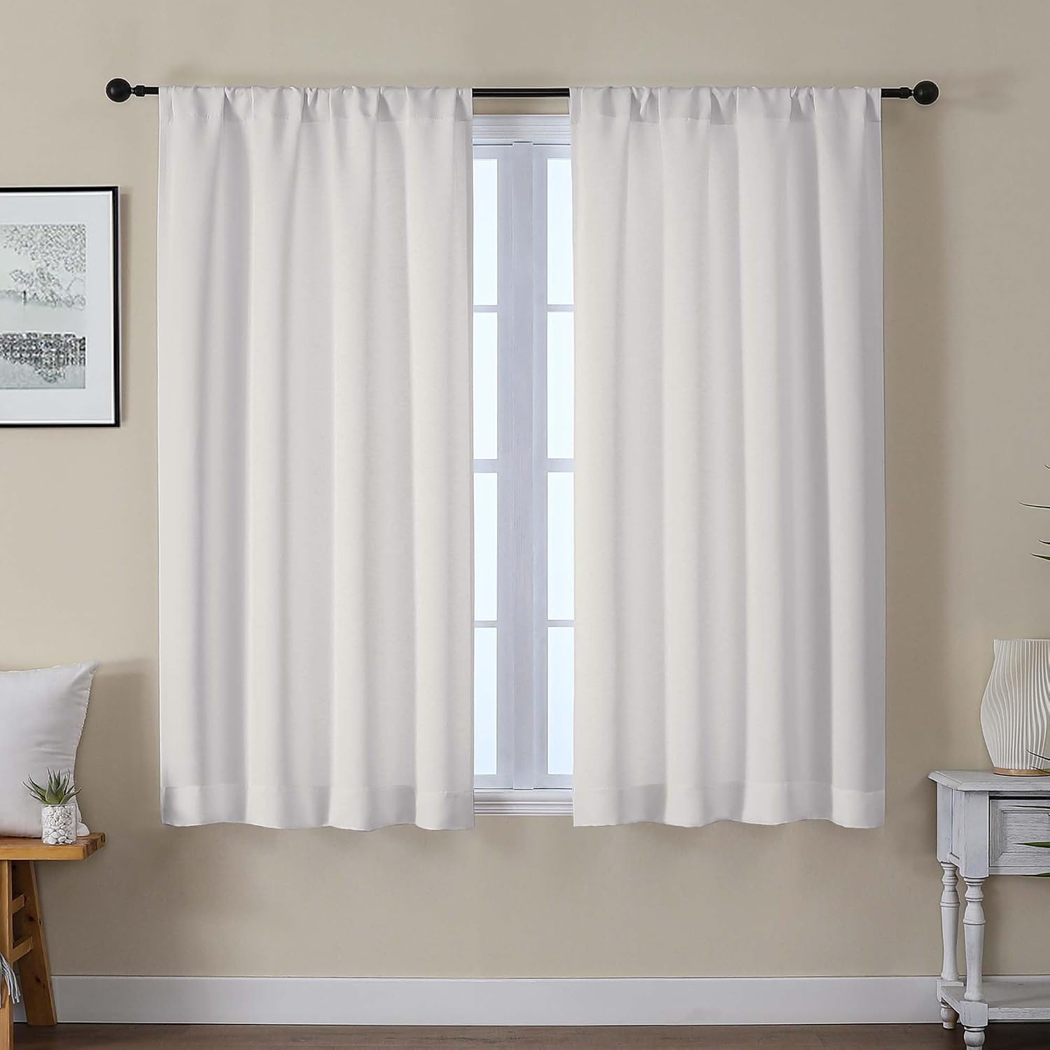 Gwine Ivory Curtains for Bedroom 54 Inches Long - Thermal Insulated Noise Reducing Window Curtain Panels, Solid Light Filtering Curtain…