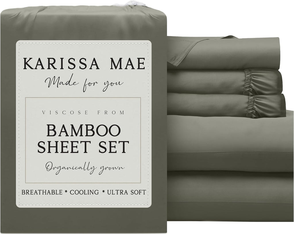 KARISSA MAE Pure Viscose from Bamboo Split King Size Sheet Set | 100% FSC Certified | Luxuriously Soft | Cooling | 18" Deep Pocket…