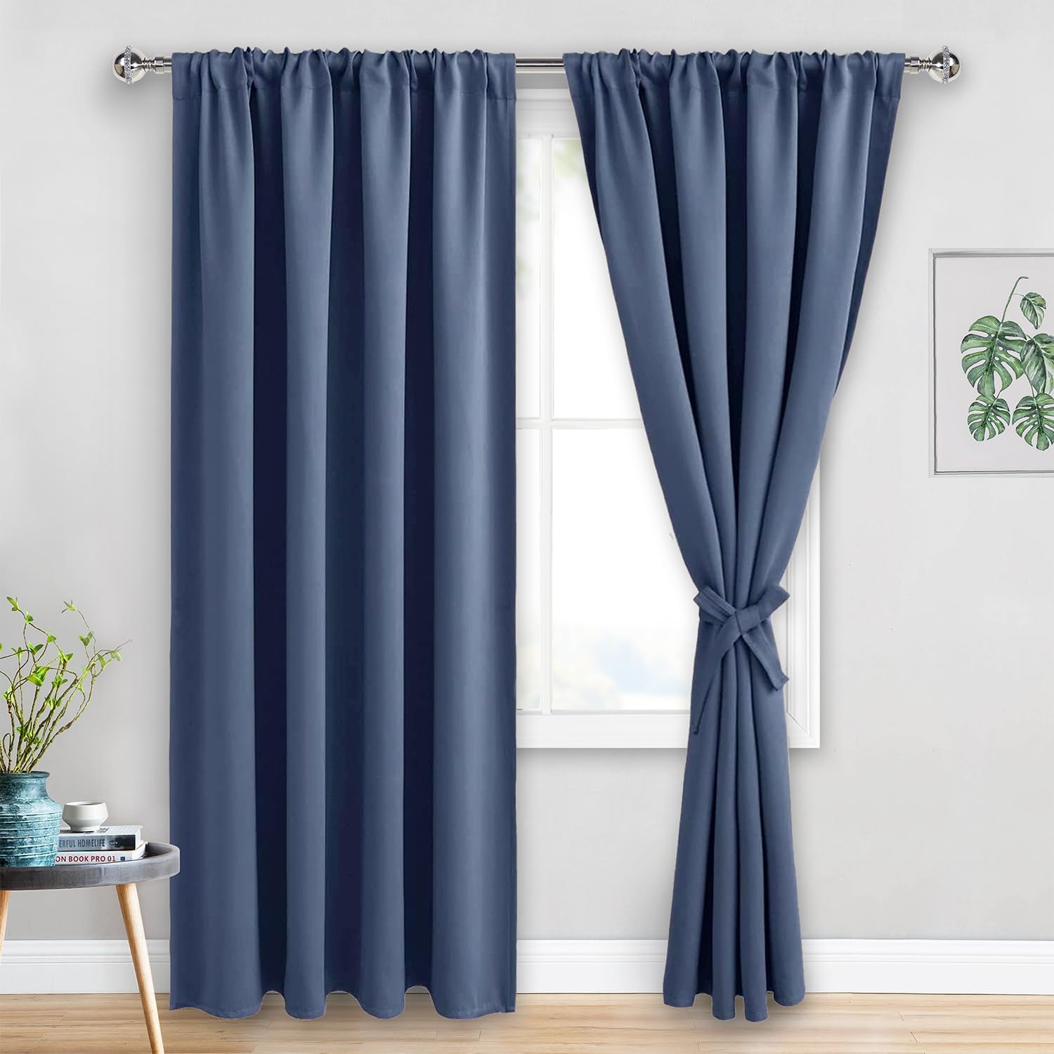 Jiuzhen Dusty Blue Blackout Curtains for Bedroom - Thermal Insulated Room Darkening Rod Pocket Curtains for Living Room, Set of 2 Panels wi…