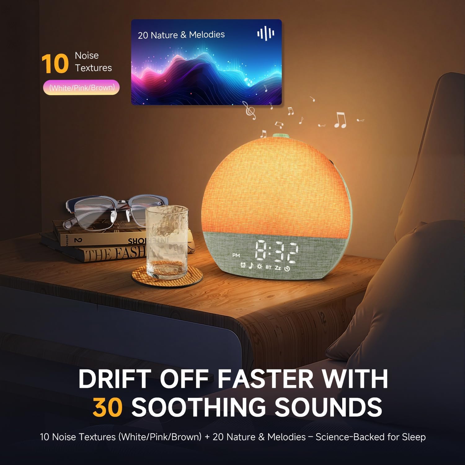 Geuuap Sunrise Alarm Clock White Noise Sound Machine for Bedroom | Natural Wake-Up Light with 30 Soothing Sleep Aids, Bluetooth Speaker…