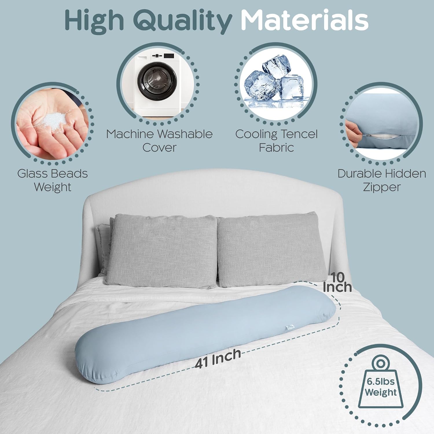 SleepCloud Weighted Body Pillow 6.5lbs - Weighted Pillow for Deeper Sleep (41” x 10”) - Cooling Body Pillows for Adults, Side Sleeper…