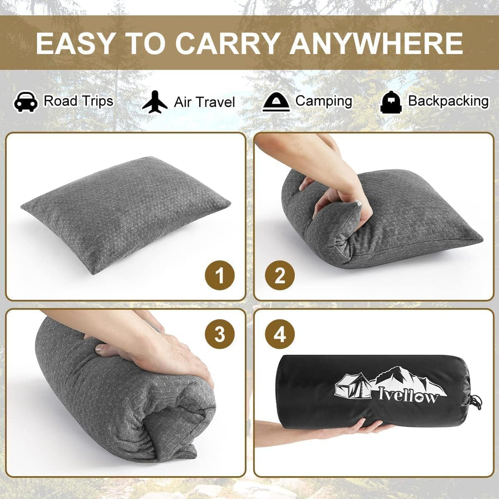 Ivellow Memory Foam Travel Pillow Compressible Camping Pillow for Sleeping Shredded Memory Foam Pillow Compact Firm Supportive Travel Pillo…