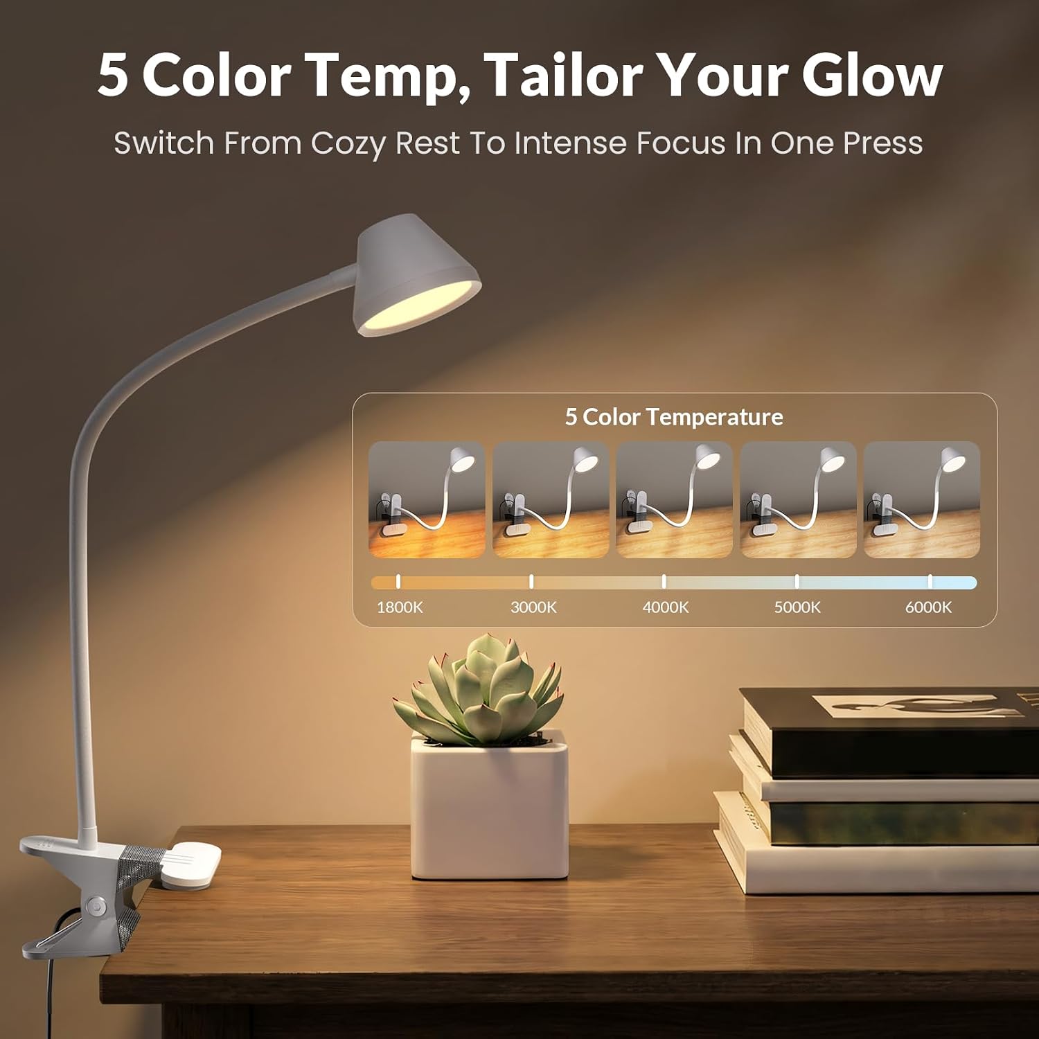 Lepower Clip on Light, Reading Lights for Books in Bed with 5 Colors & Stepless Dimming, RG0 Eye-comfort, Auto Timer & Night Light…