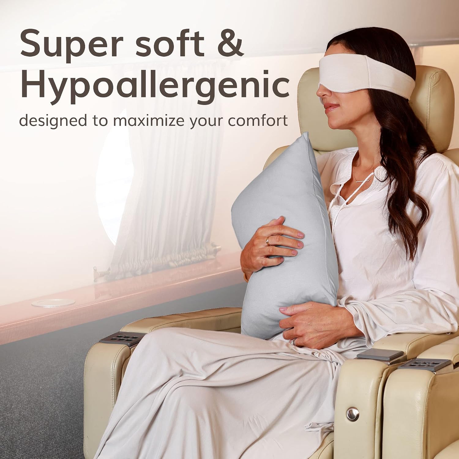 Happyluxe Odyssey Travel Pillow for Long Flights - Soft, Small, Alternative to Down and Memory Foam. 17 x 13in - Made in The USA, Silver…