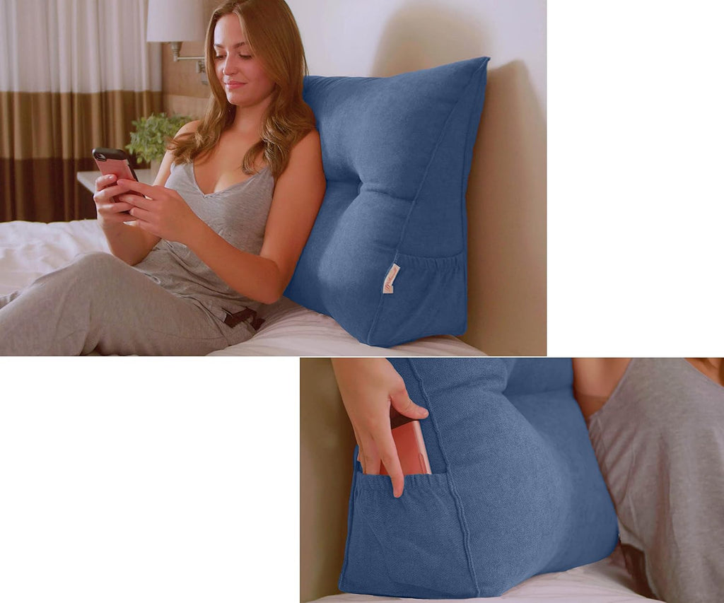 Peachwell Handmade Headboard Pillow- Triangular Wedge Support Large Bolster Cushion Headboard Backrest Pillow with Two Large Side Pockets…
