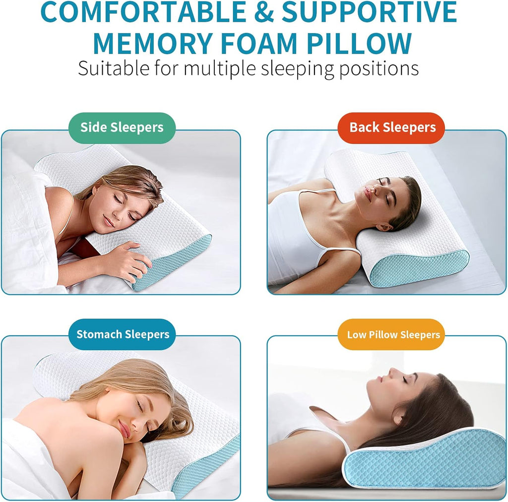 Memory Foam Pillows Neck Pillow Bed Pillow for Sleeping Ergonomic Cervical Contour Pillow for Side Back Stomach Sleeper for Neck and…