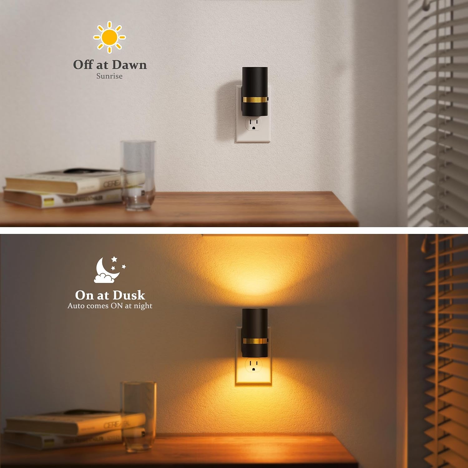 JandCase Night Lights Plug into Wall, Automatic Night Light with Dusk to Dawn, 2 Pack 0-100LM Dimmable Plug in LED Nightlight Amber for…