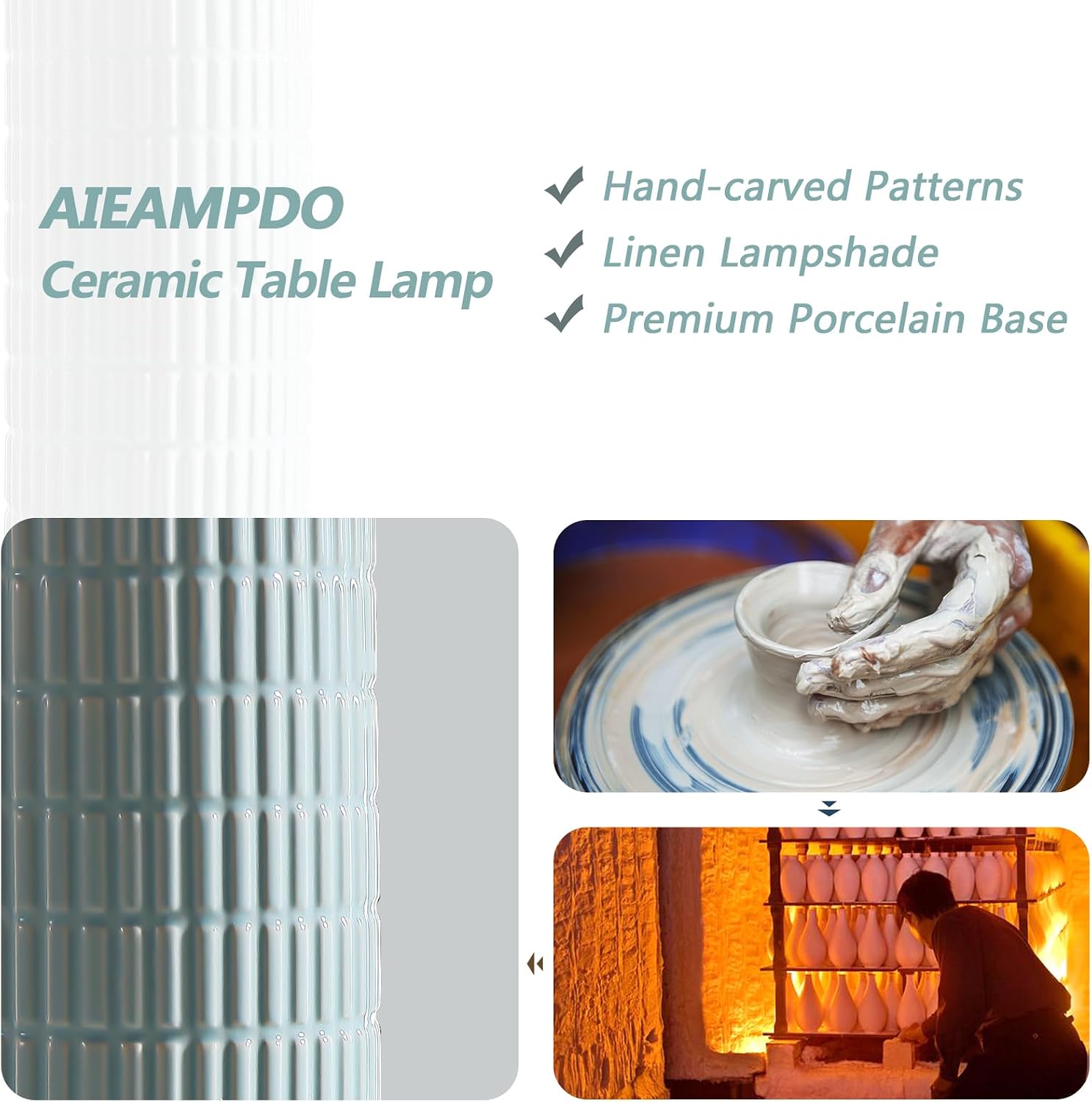 AIEAMPDO 23" Set of 2 Ceramic Table Lamps for Living Room Bedroom, Modern Nightstand Desk Lamp for Entryway, Office, Study Room, 2 LED…