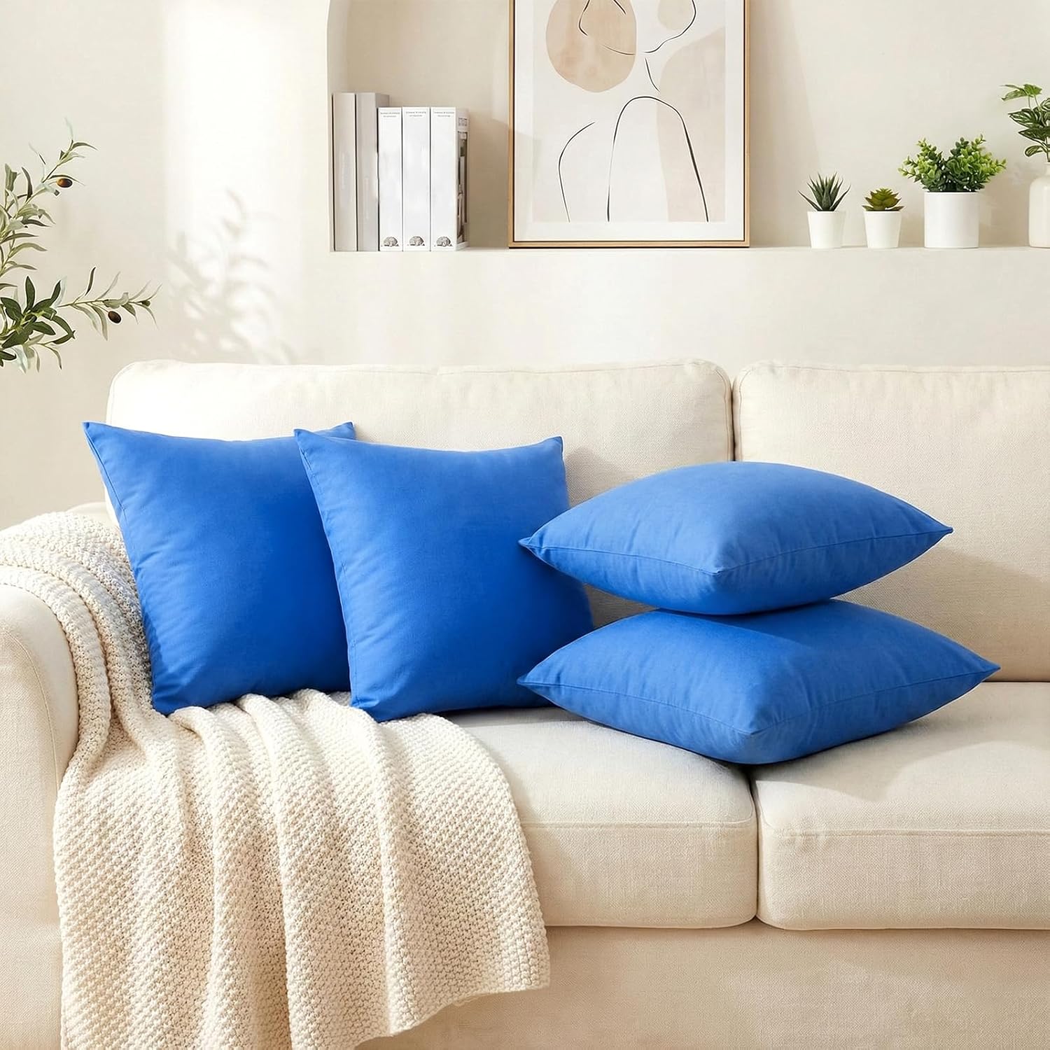 Thmyo 4-Pack 100% Cotton Comfortable Solid Decorative Throw Pillow Case, Thmyo Square Cushion Cover Pillowcase Sublimation Blank Pillow Cove…