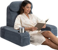 Reading Pillow/Backrest Pillow with Arms, Cup Holder & Phone Pocket - Bed Rest Pillow with Adjustable Headrest, Corduroy Fabric for Back…
