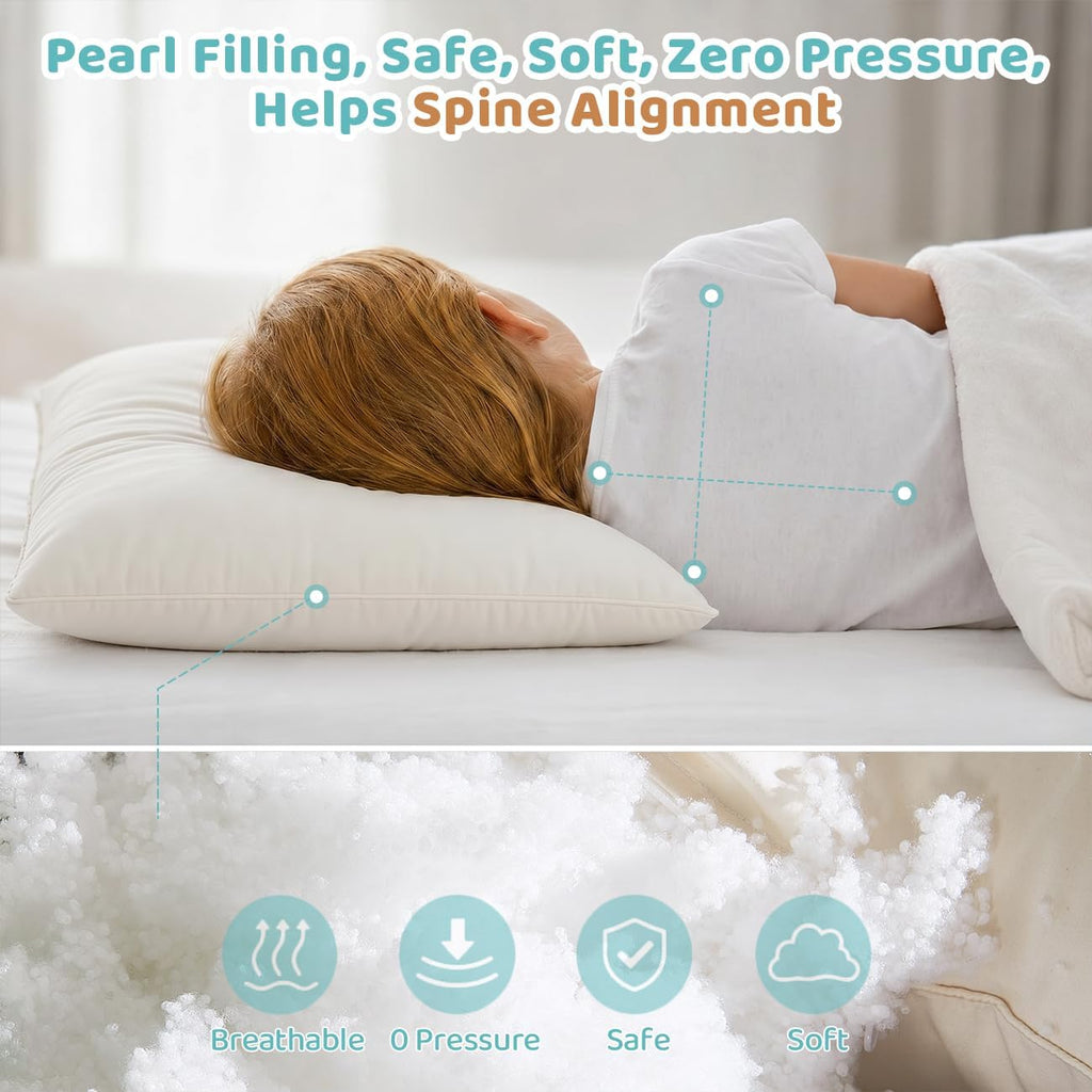 Organic Toddler Pillow with Pillowcase - 13x18 Toddler Pillow with 100% Organic Cotton Shell, Adjustable Loft Organic Kid Plilow, Machine…