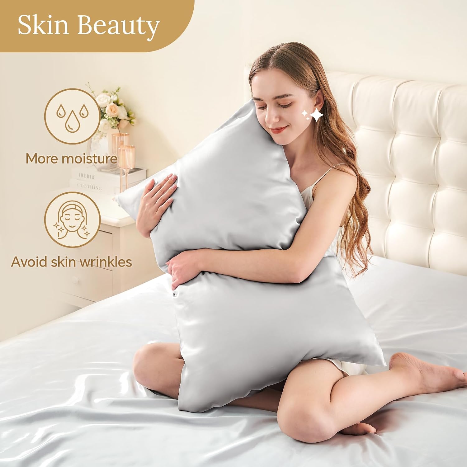 Infiixso Mulberry Silk Pillowcase for Hair and Skin, Silk Pillow Cases Queen Size Set of 2 with Hidden Zipper 20x30 Inches, Ultra Soft Cool…