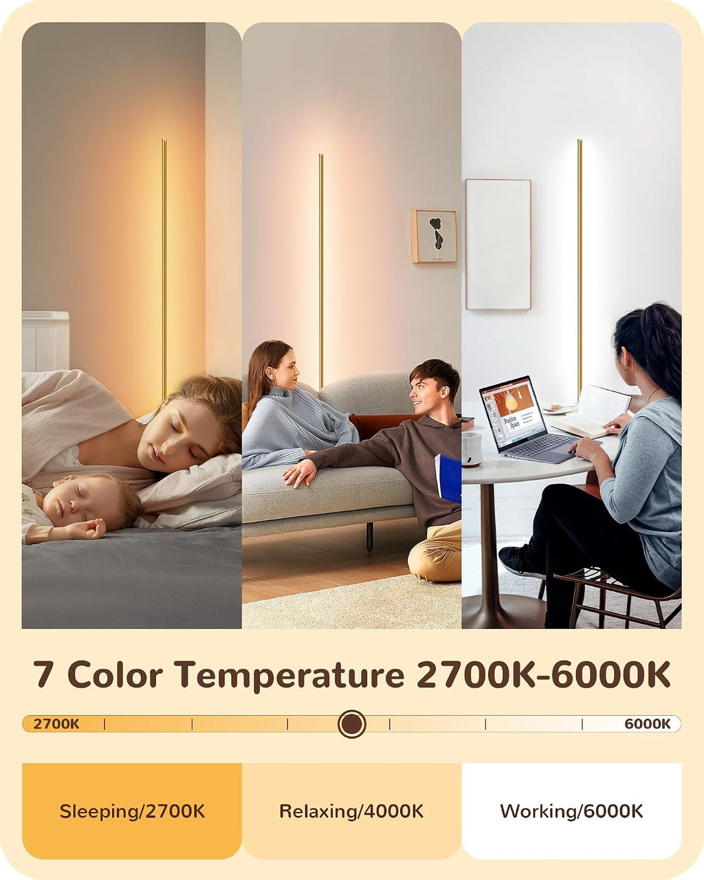 EDISHINE LED Corner Floor Lamp, Set of 2 Minimalist Dimmable Light with Remote, 57.5" Tall Standing Lamp for Living Room, Bedroom, Home…