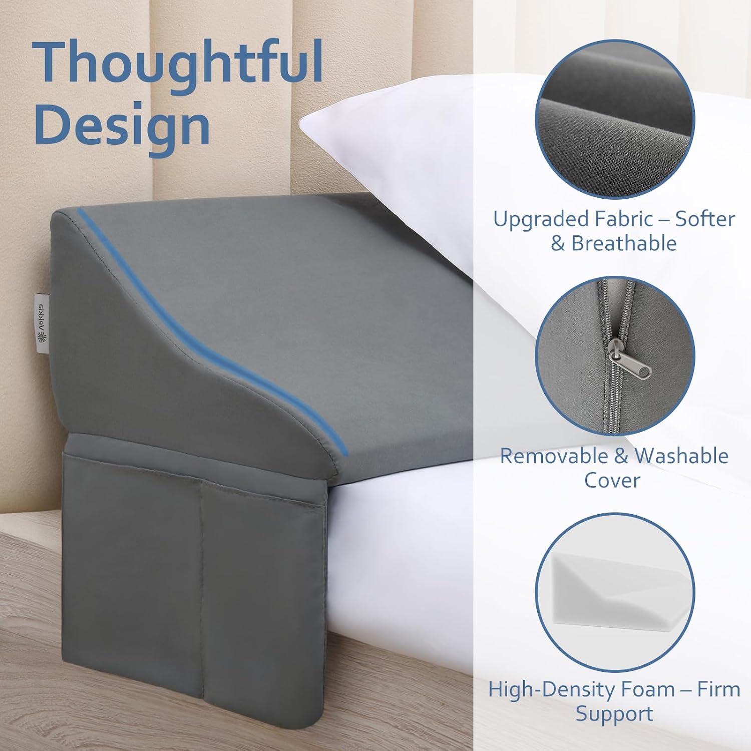 Vekkia King Bed Wedge Pillow for Headboard Gap – 0–6" Bed Gap Filler with Firm Foam Support & Extra-Large Pockets – Prevents Lost…
